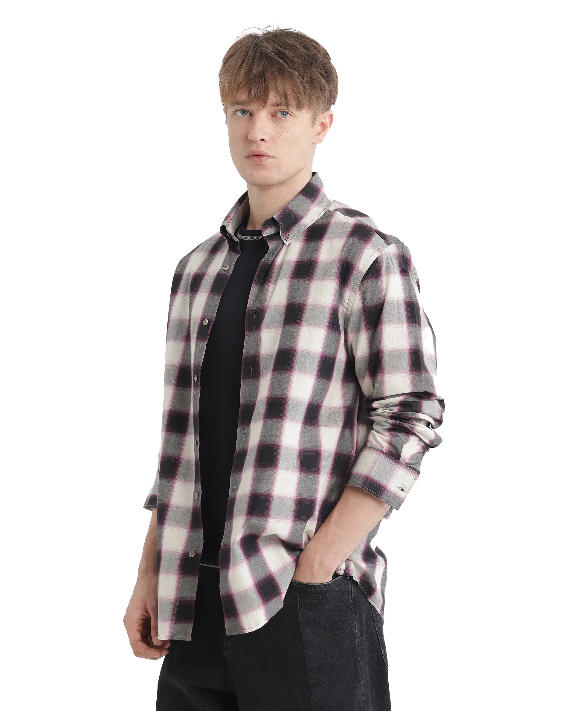 Rare Rabbit Men's Bung Pink Cotton Checked Print Oversized Fit Full Sleeve Collared Shirt - Image 7