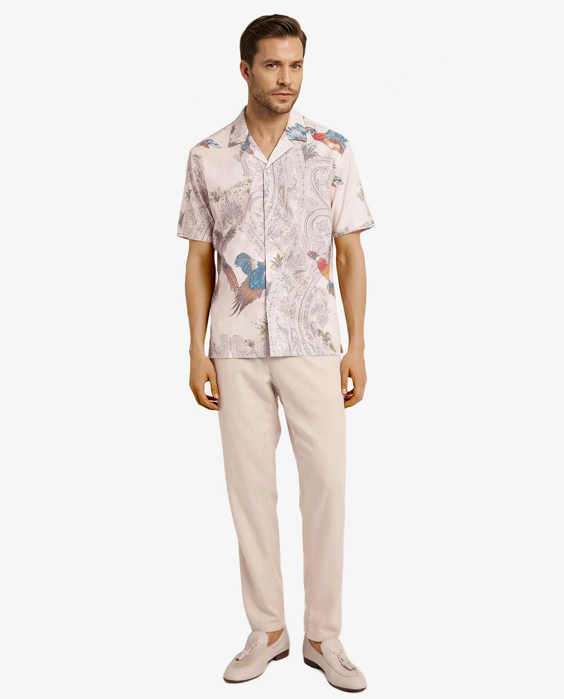 Rare Rabbit Men's Bungeo Light Beige Cotton Paisley Print Boxy Fit Half Sleeve Cuban Collar Shirt - Image 2