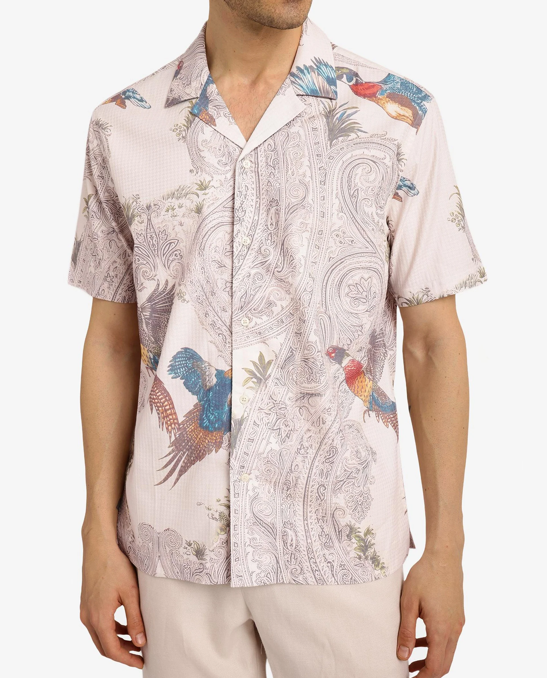 Rare Rabbit Men's Bungeo Light Beige Cotton Paisley Print Boxy Fit Half Sleeve Cuban Collar Shirt - Image 3