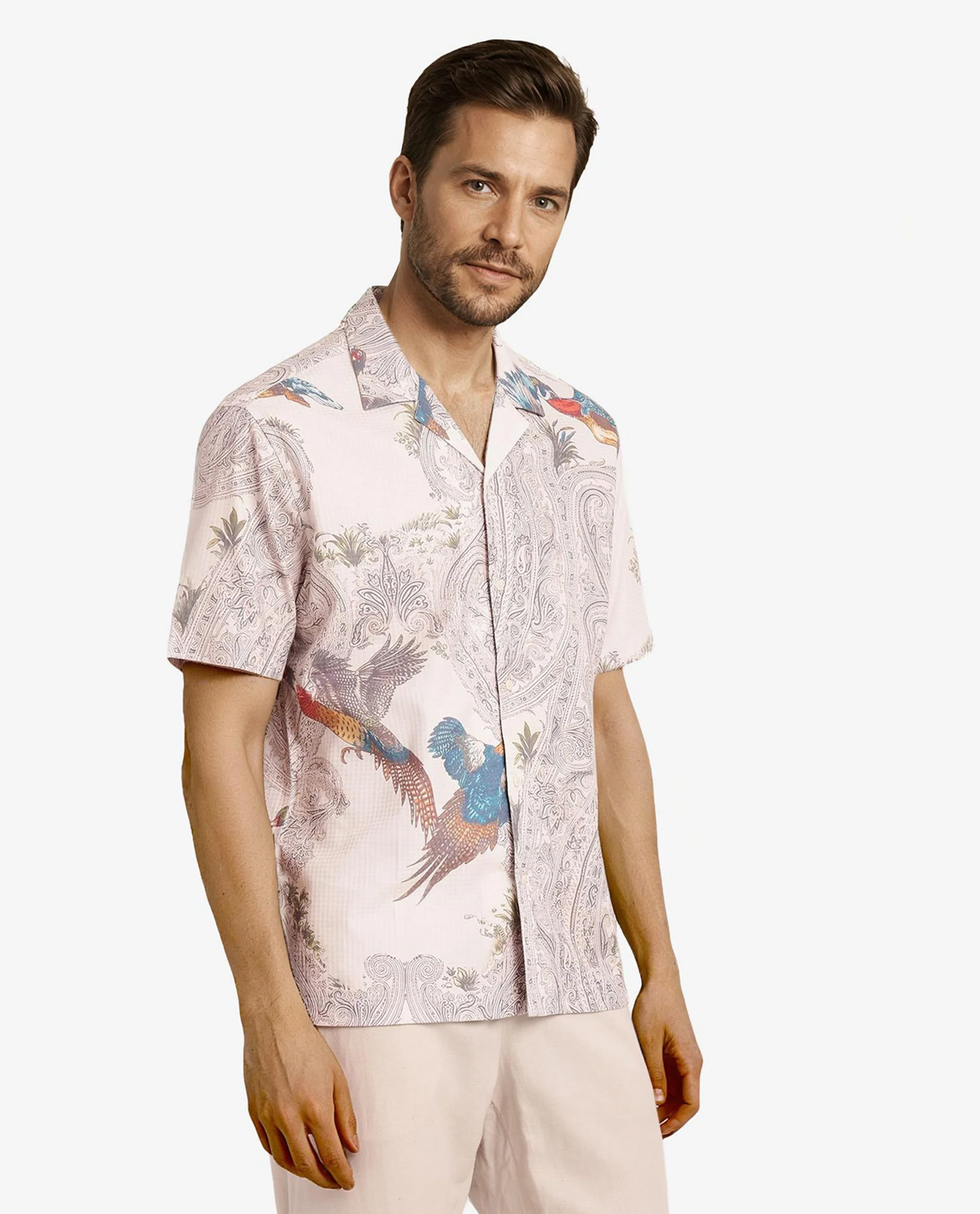 Rare Rabbit Men's Bungeo Light Beige Cotton Paisley Print Boxy Fit Half Sleeve Cuban Collar Shirt - Image 5