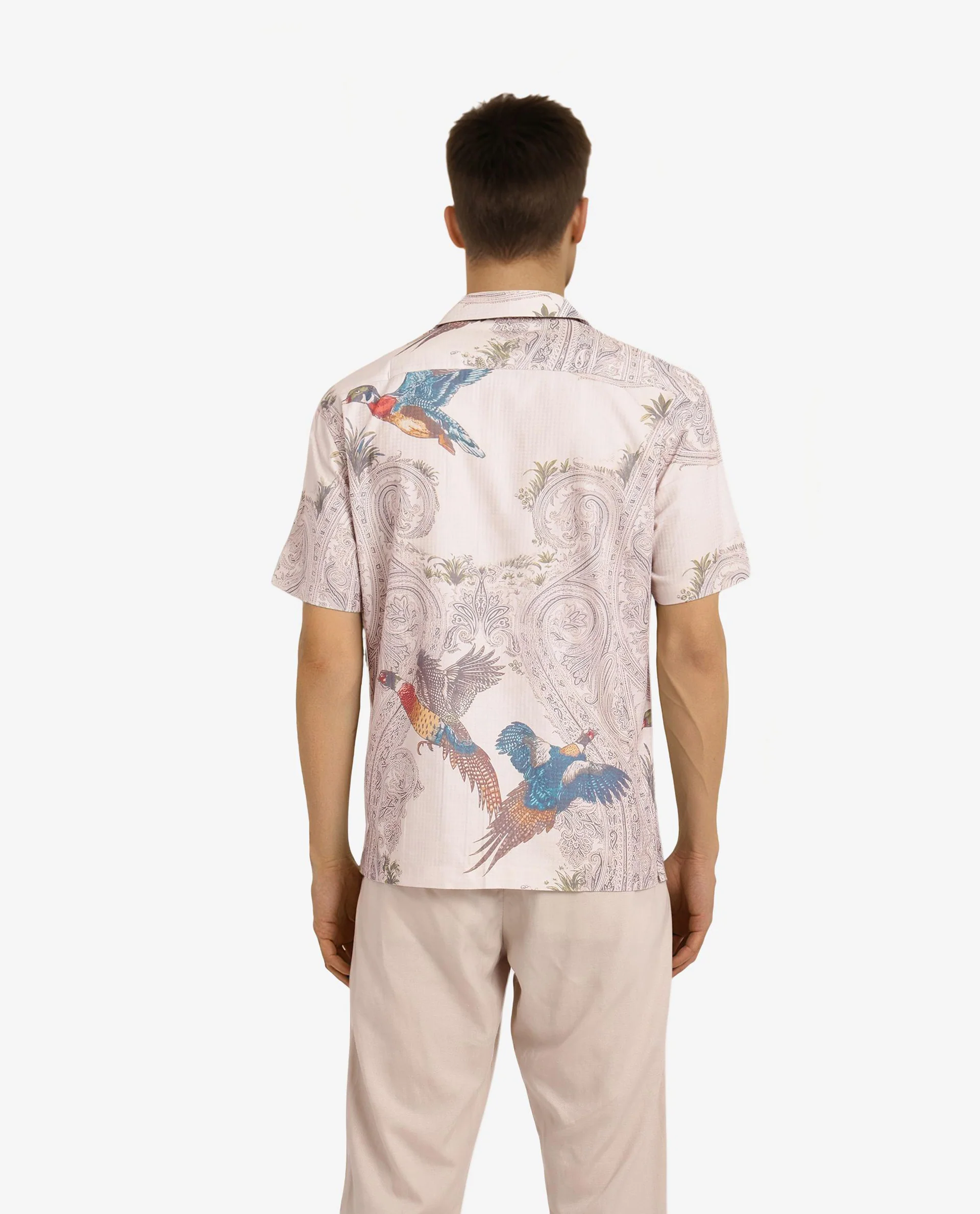 Rare Rabbit Men's Bungeo Light Beige Cotton Paisley Print Boxy Fit Half Sleeve Cuban Collar Shirt - Image 6