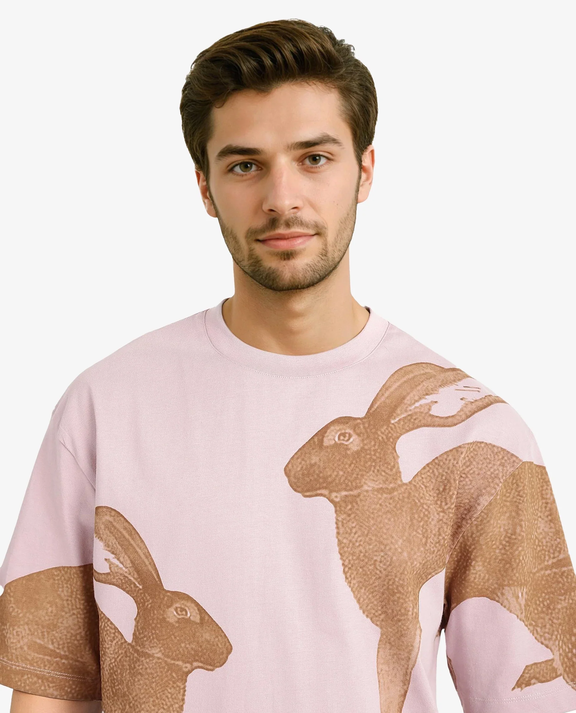 Rare Rabbit Men's Bunn Dusky Pink Cotton Graphic Print Oversized Fit Half Sleeve Crew Neck T-Shirt - Image 3