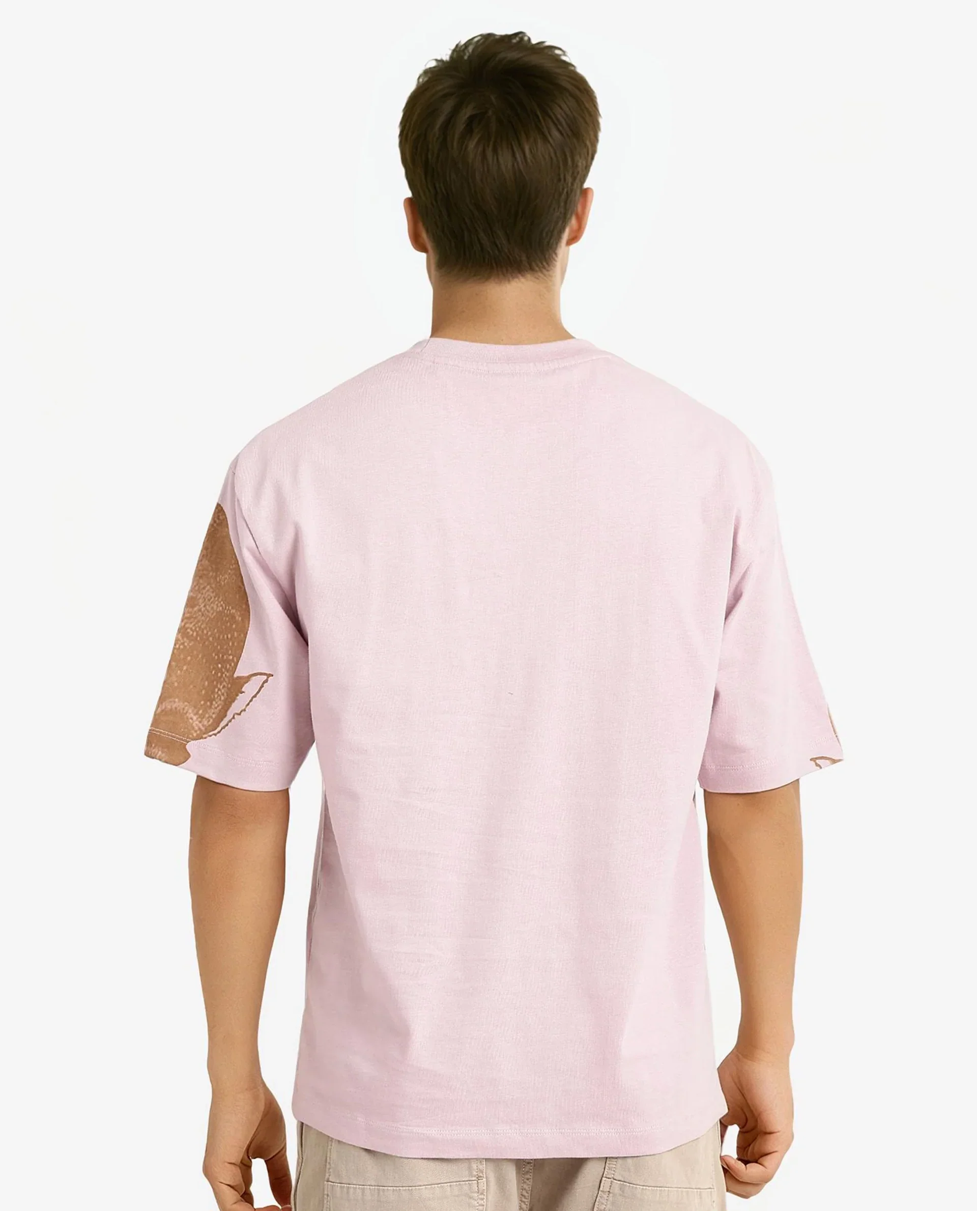Rare Rabbit Men's Bunn Dusky Pink Cotton Graphic Print Oversized Fit Half Sleeve Crew Neck T-Shirt - Image 4