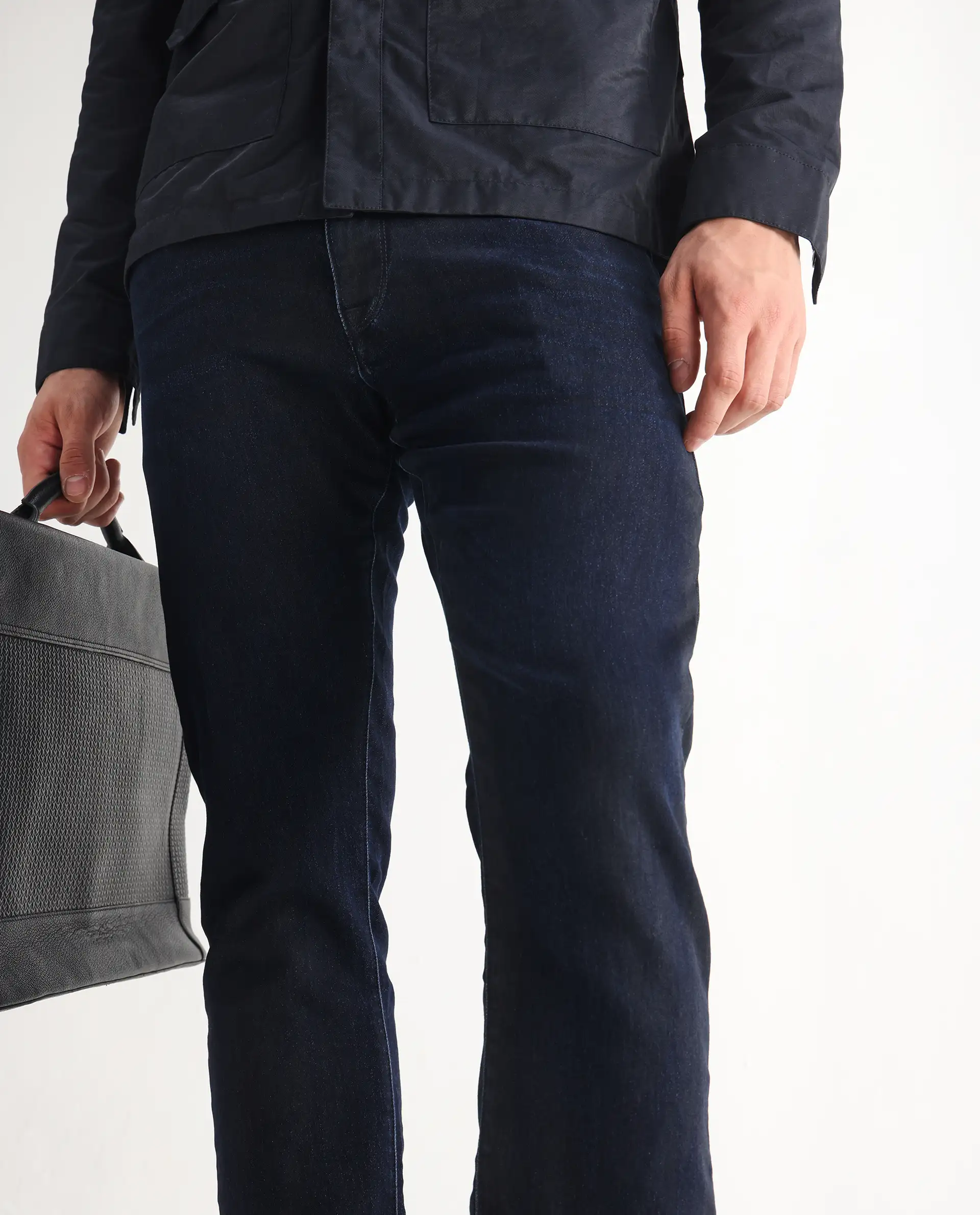 Rare Rabbit Men's Burd Blue Cotton Plain Hawk Slim Fit Jeans - Image 2