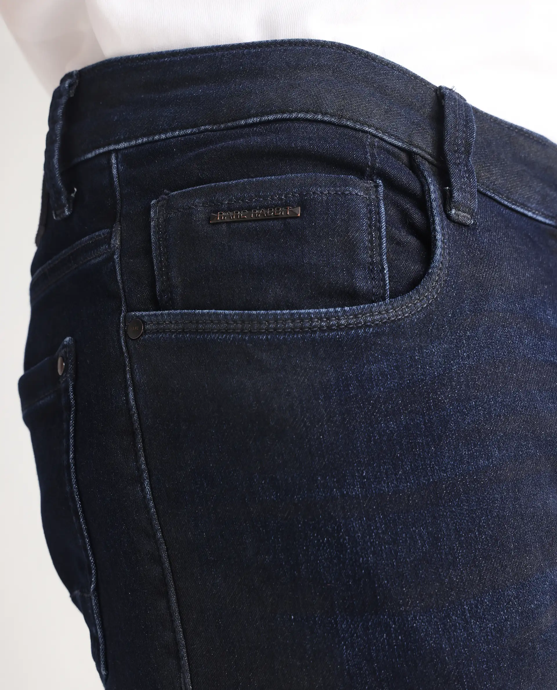 Rare Rabbit Men's Burd Blue Cotton Plain Hawk Slim Fit Jeans - Image 7