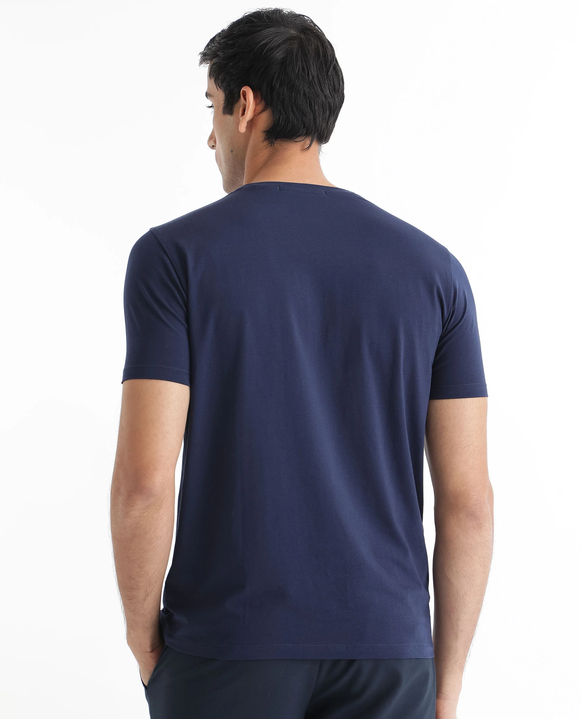 Rare Rabbit Men's Burke Dark Blue Cotton Graphic Print Slim Fit Half Sleeve Crew Neck T-Shirt - Image 10