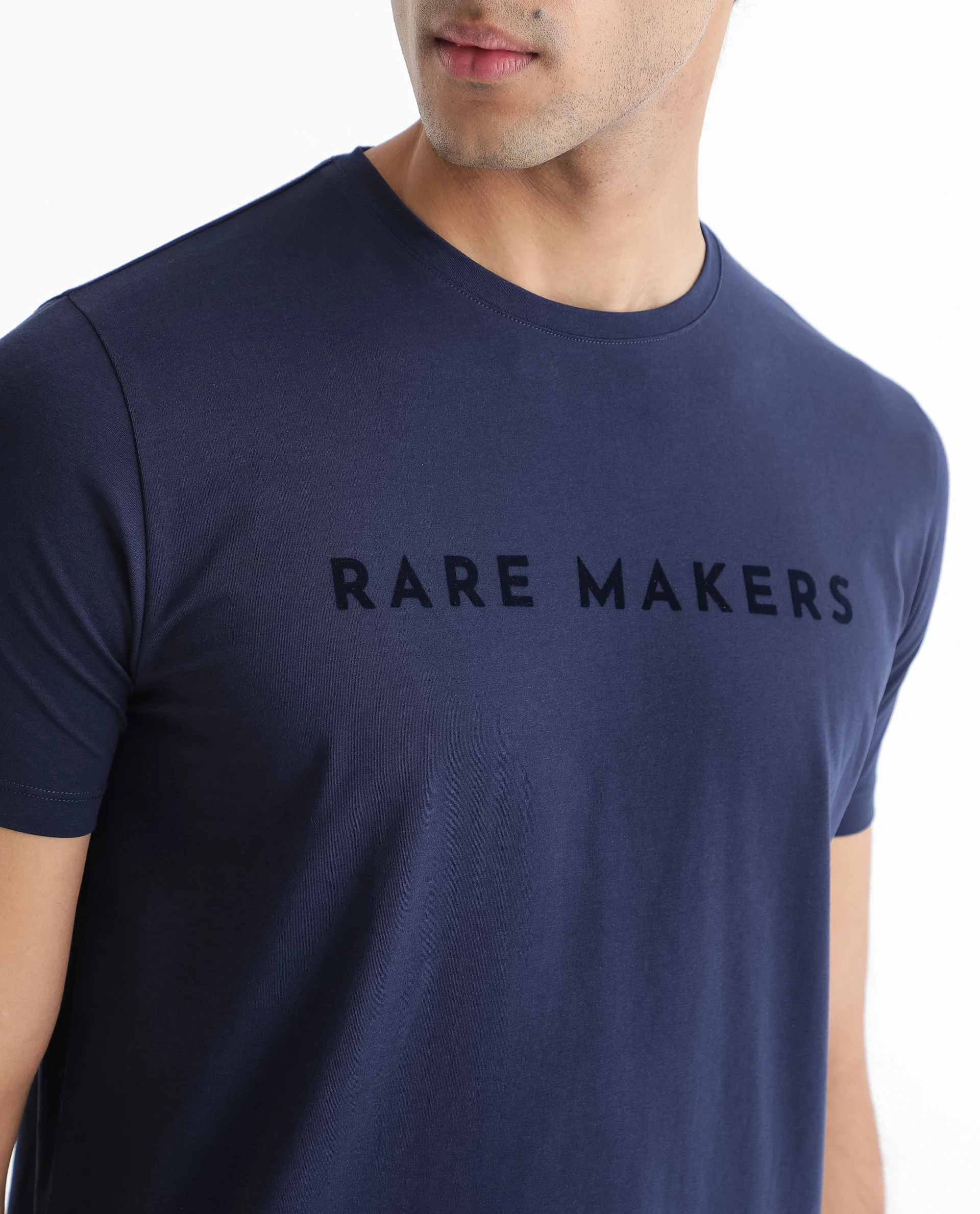 Rare Rabbit Men's Burke Dark Blue Cotton Graphic Print Slim Fit Half Sleeve Crew Neck T-Shirt - Image 2