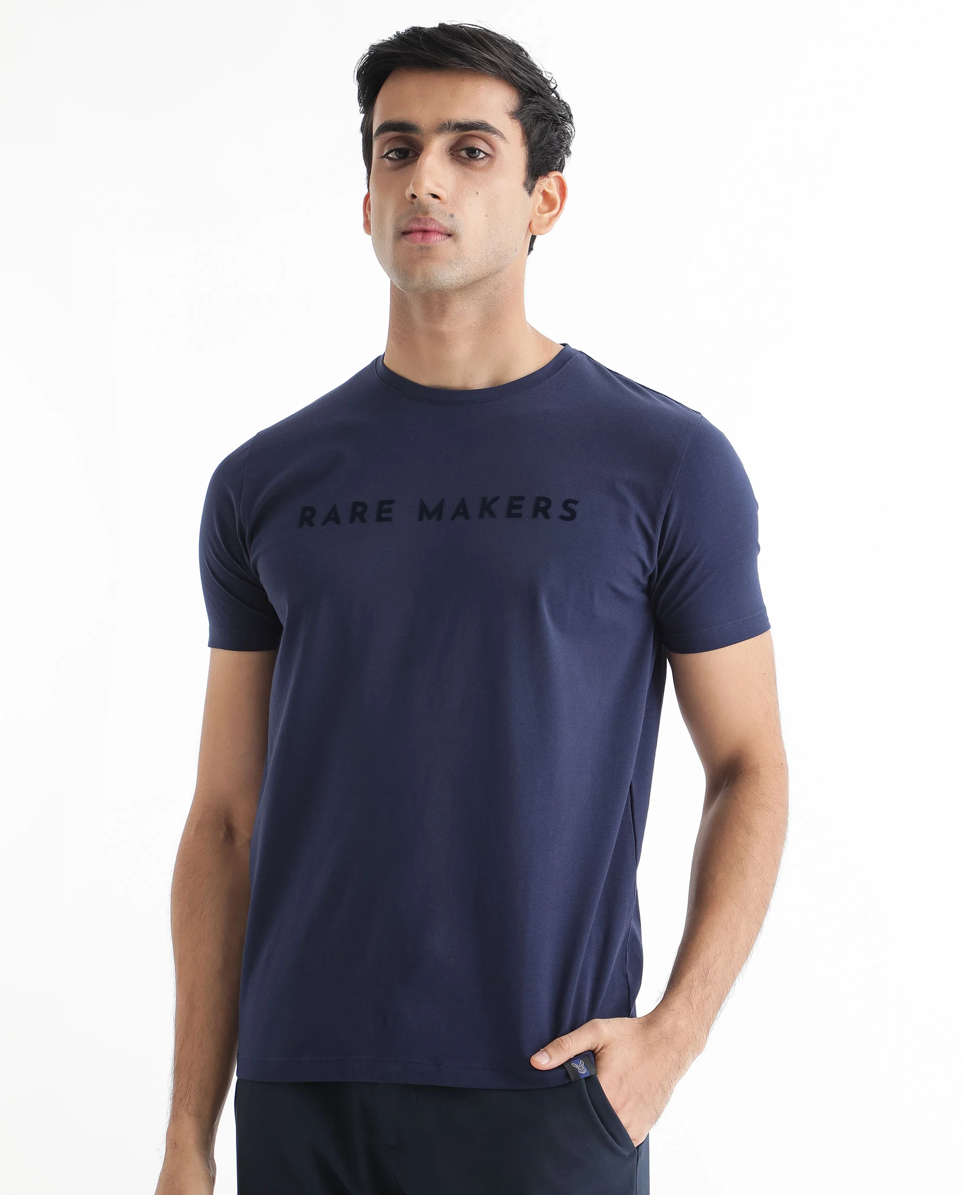 Rare Rabbit Men's Burke Dark Blue Cotton Graphic Print Slim Fit Half Sleeve Crew Neck T-Shirt - Image 3