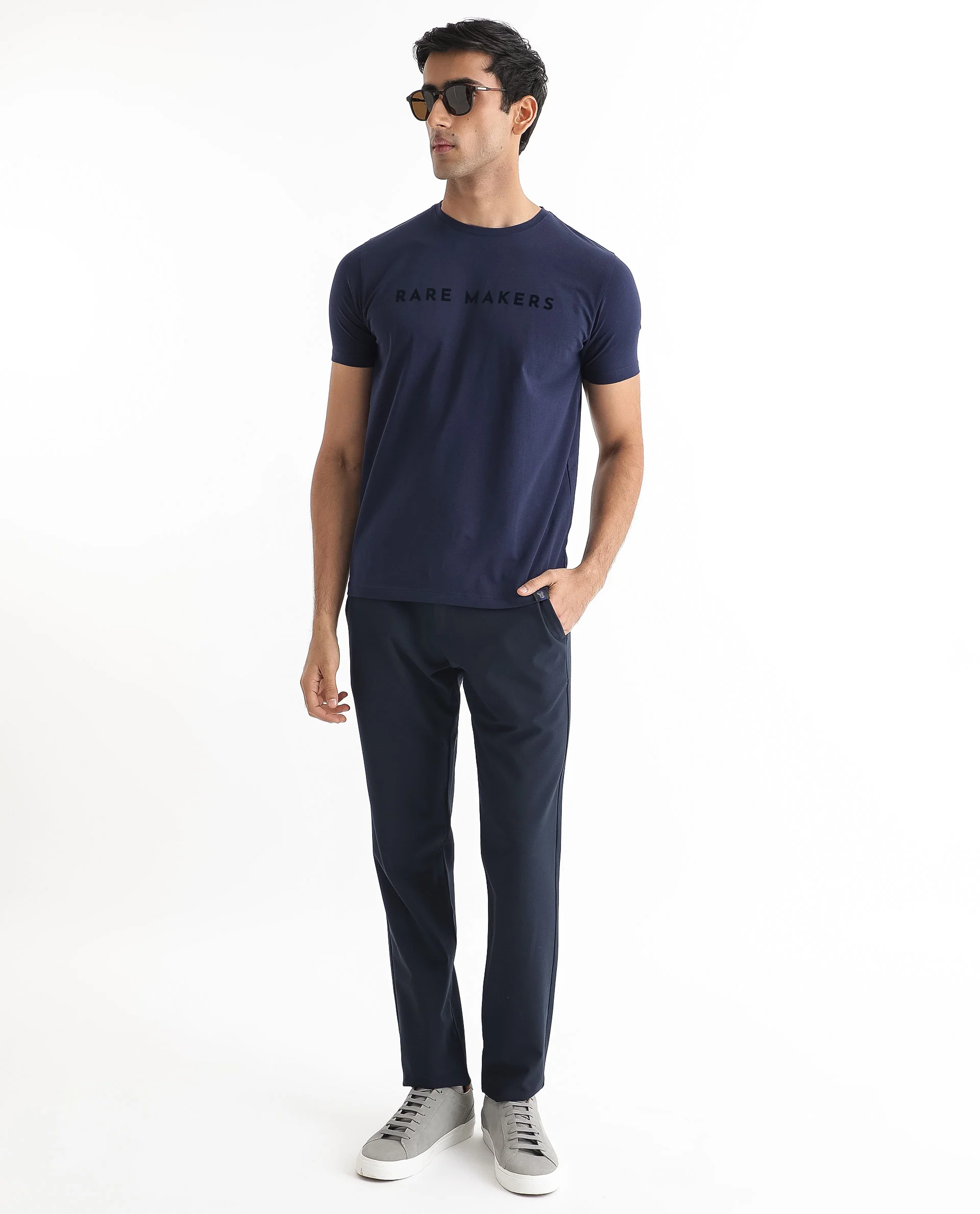 Rare Rabbit Men's Burke Dark Blue Cotton Graphic Print Slim Fit Half Sleeve Crew Neck T-Shirt - Image 4