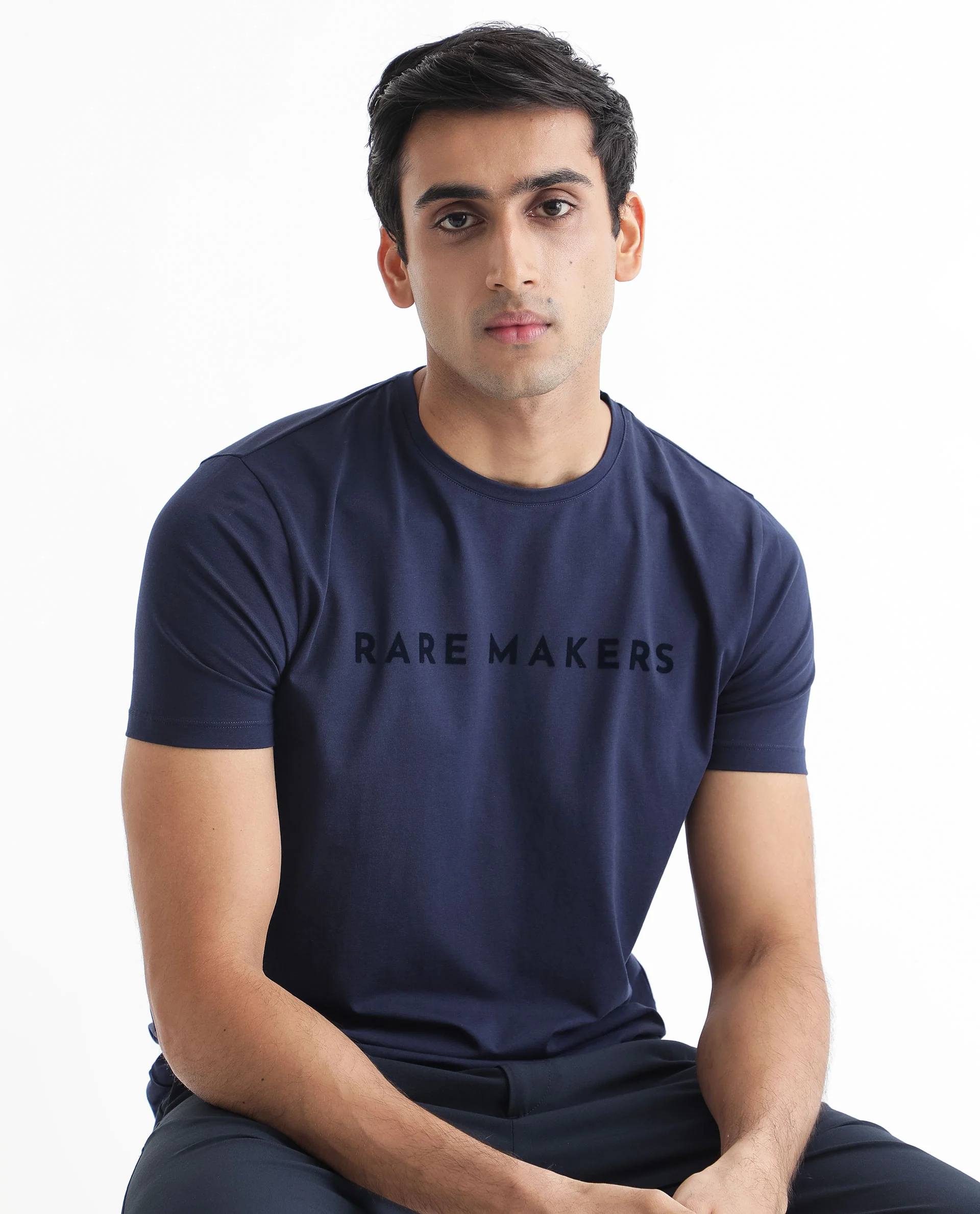 Rare Rabbit Men's Burke Dark Blue Cotton Graphic Print Slim Fit Half Sleeve Crew Neck T-Shirt - Image 5