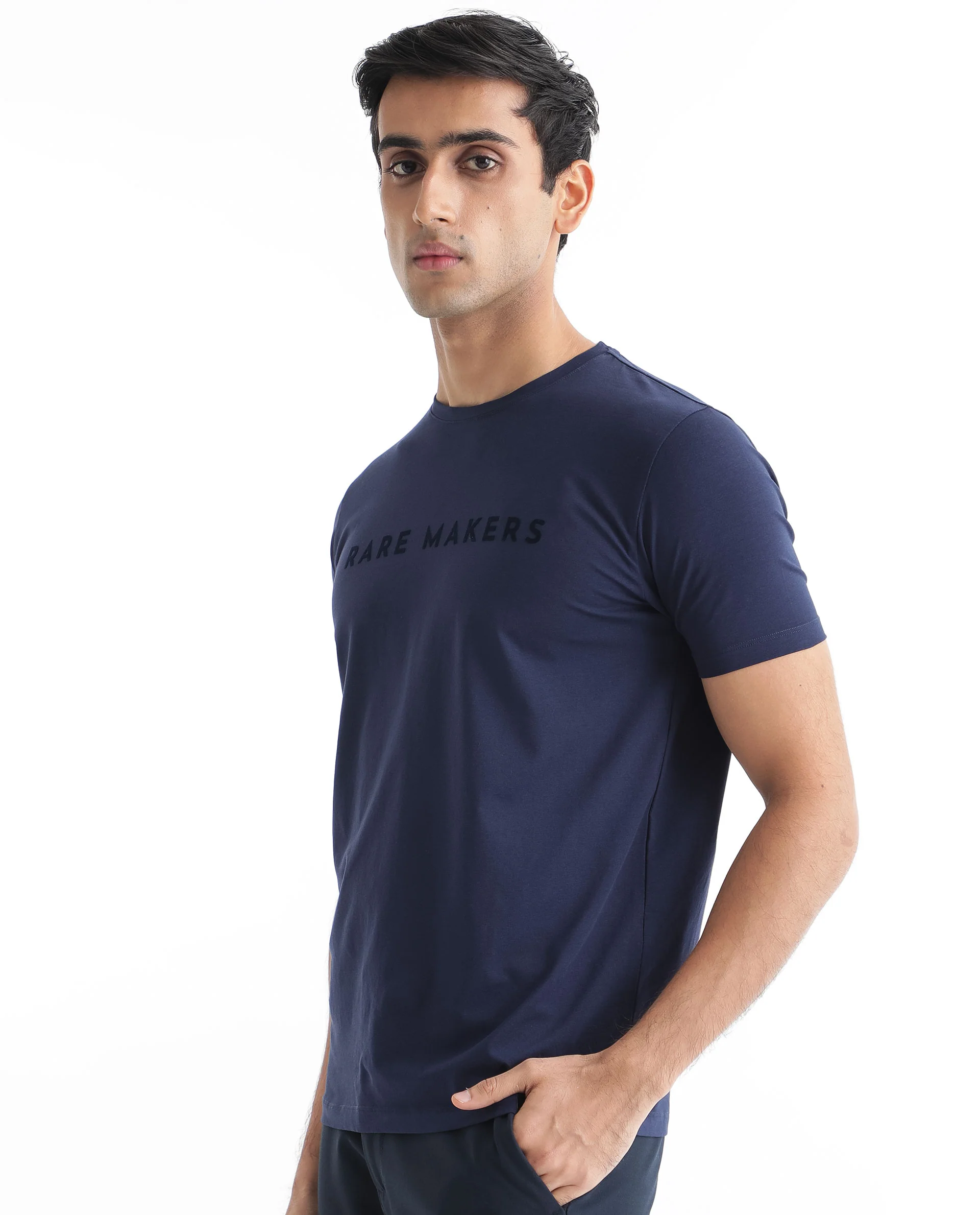 Rare Rabbit Men's Burke Dark Blue Cotton Graphic Print Slim Fit Half Sleeve Crew Neck T-Shirt - Image 6