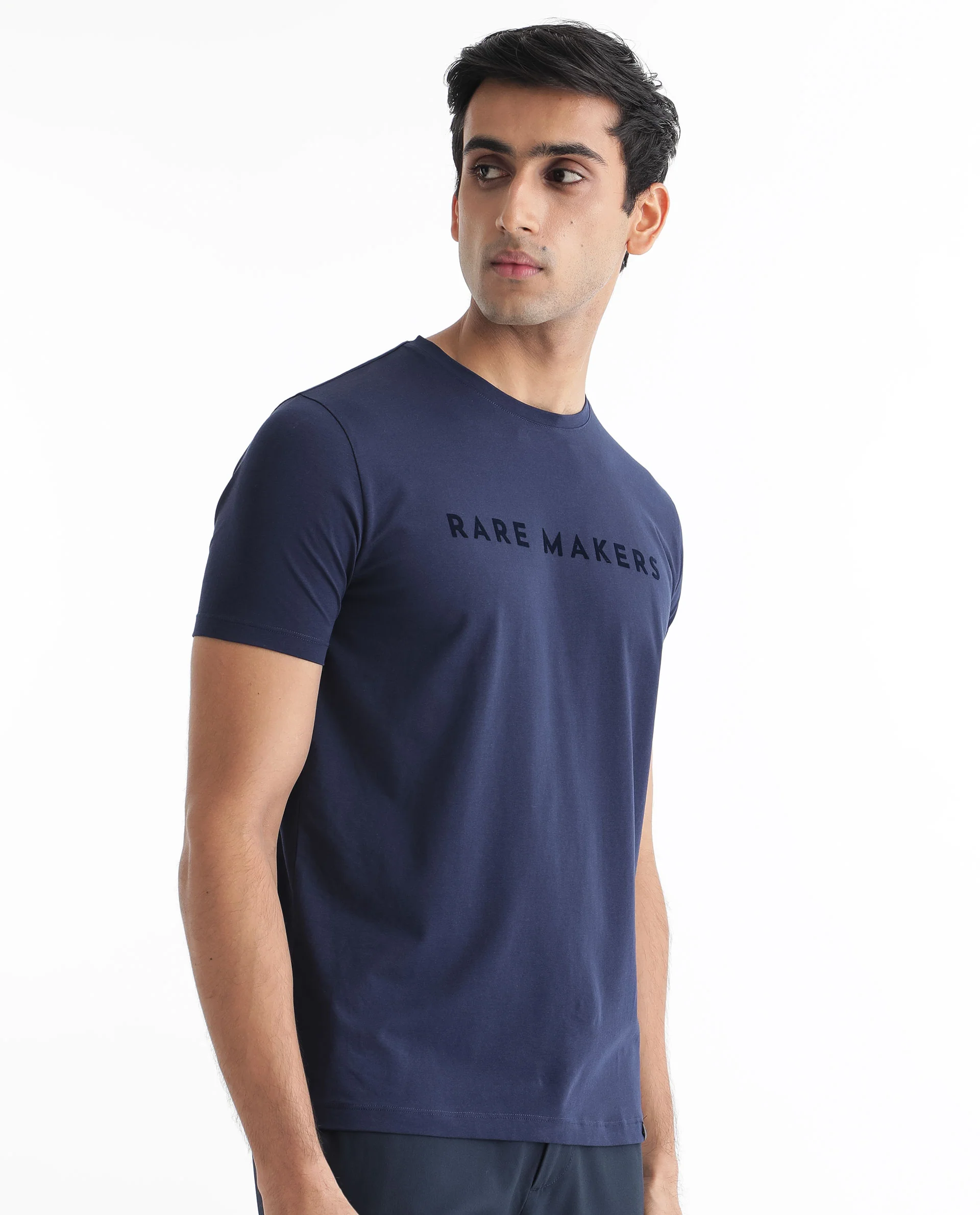 Rare Rabbit Men's Burke Dark Blue Cotton Graphic Print Slim Fit Half Sleeve Crew Neck T-Shirt - Image 7