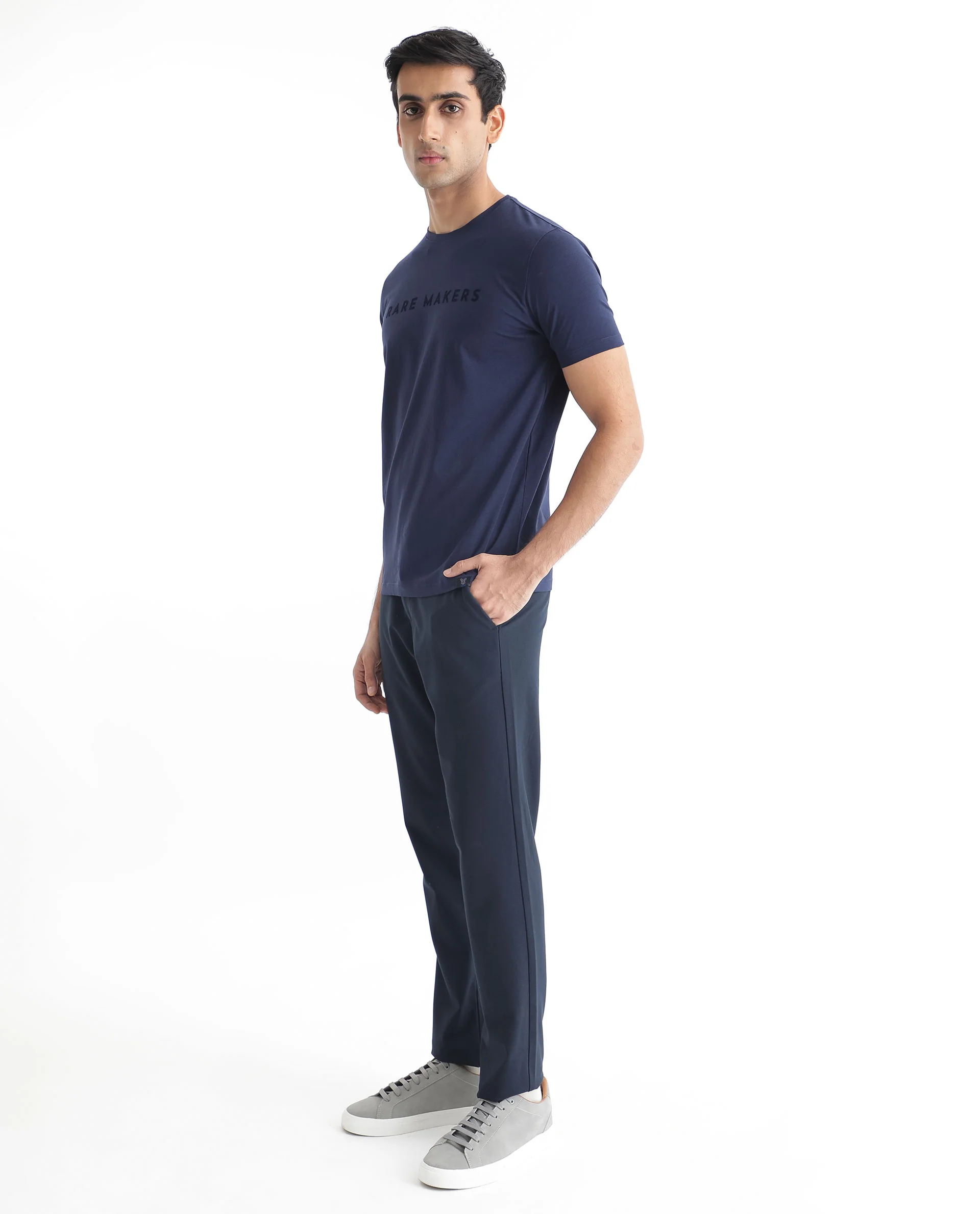 Rare Rabbit Men's Burke Dark Blue Cotton Graphic Print Slim Fit Half Sleeve Crew Neck T-Shirt - Image 8