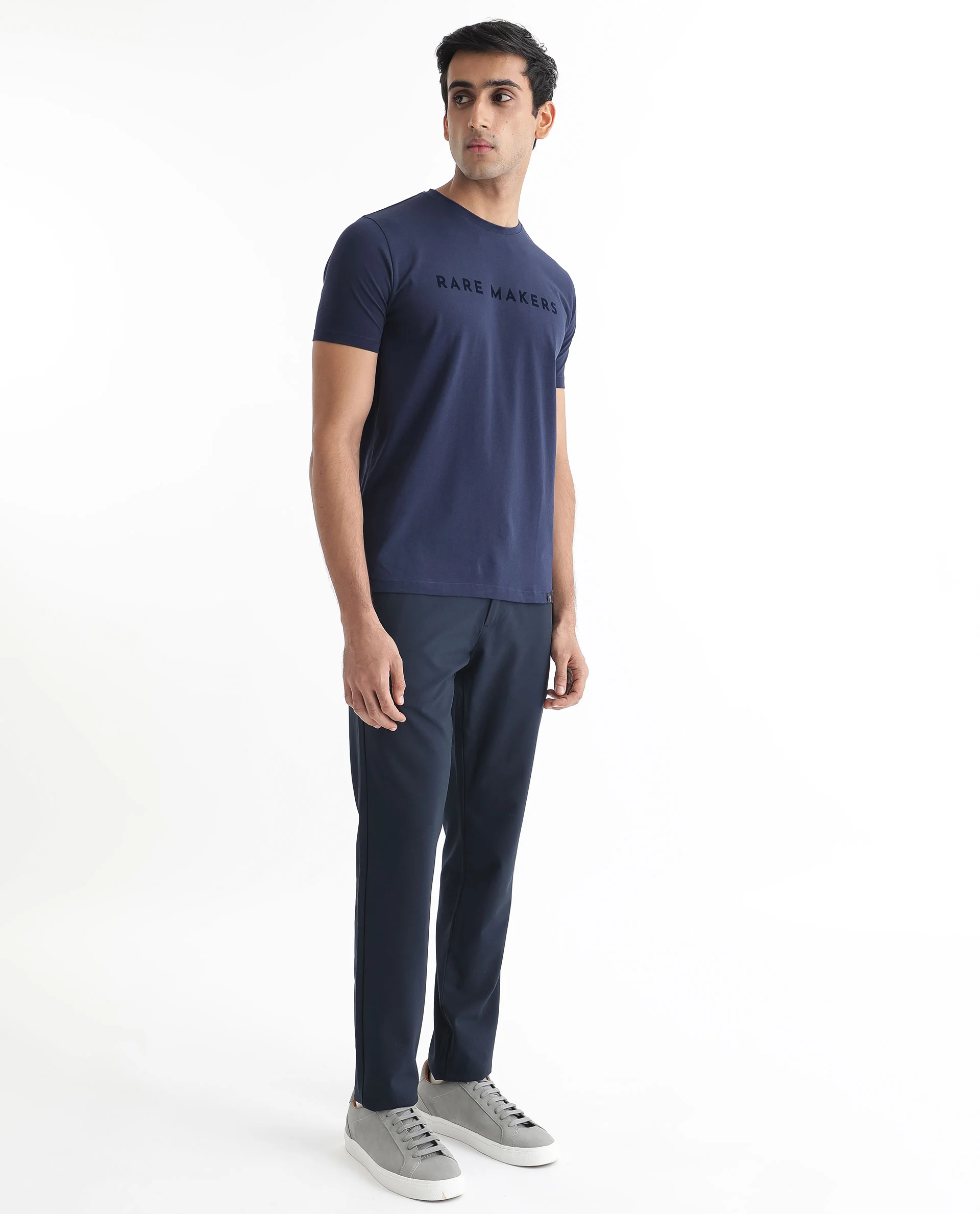 Rare Rabbit Men's Burke Dark Blue Cotton Graphic Print Slim Fit Half Sleeve Crew Neck T-Shirt - Image 9