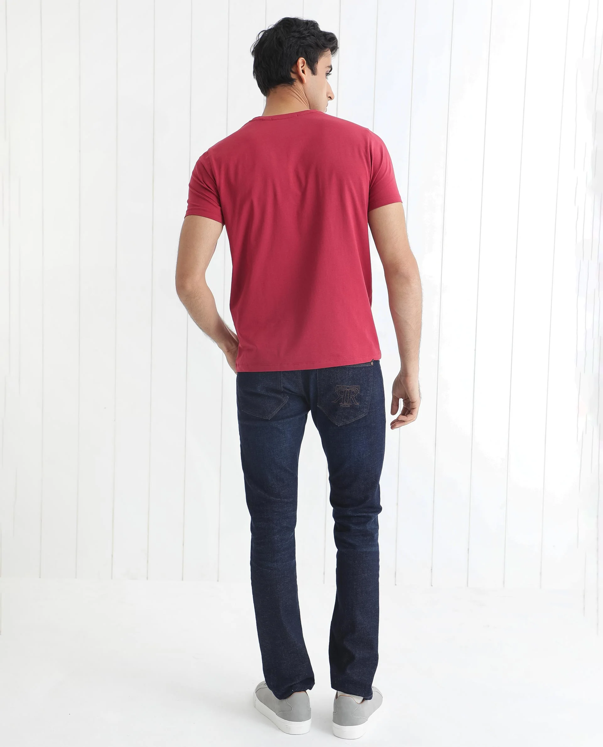 Rare Rabbit Men's Burke Dark Red Cotton Graphic Print Slim Fit Half Sleeve Crew Neck T-Shirt - Image 10