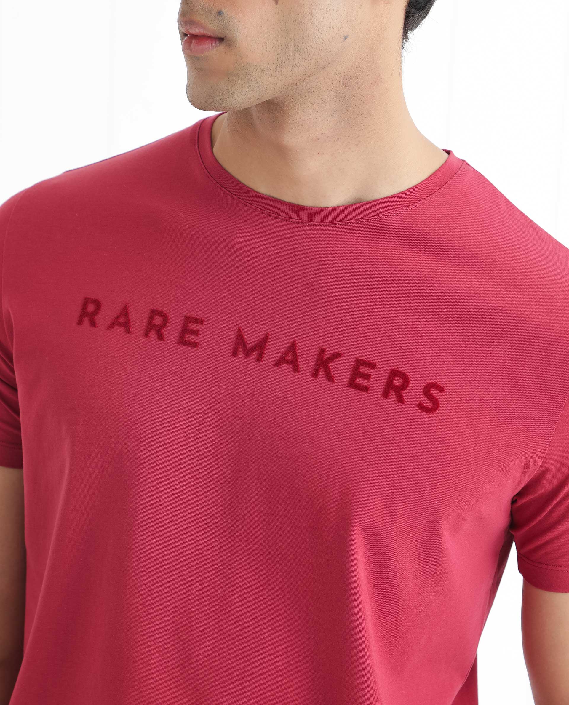 Rare Rabbit Men's Burke Dark Red Cotton Graphic Print Slim Fit Half Sleeve Crew Neck T-Shirt - Image 4