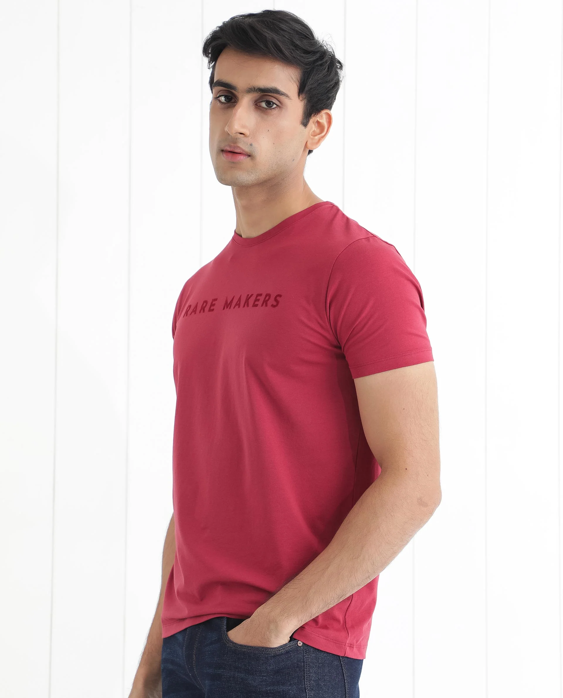 Rare Rabbit Men's Burke Dark Red Cotton Graphic Print Slim Fit Half Sleeve Crew Neck T-Shirt - Image 6