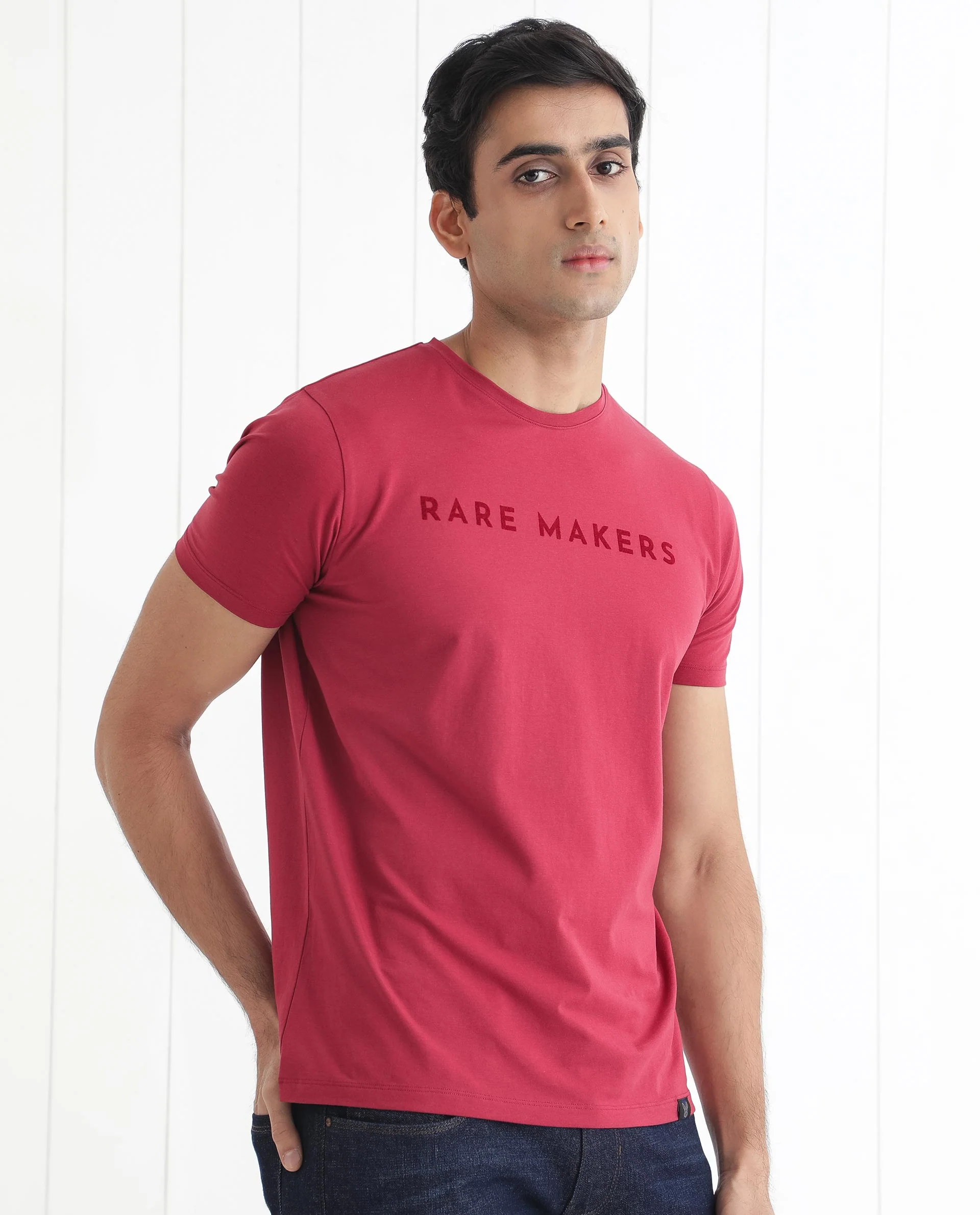 Rare Rabbit Men's Burke Dark Red Cotton Graphic Print Slim Fit Half Sleeve Crew Neck T-Shirt - Image 7