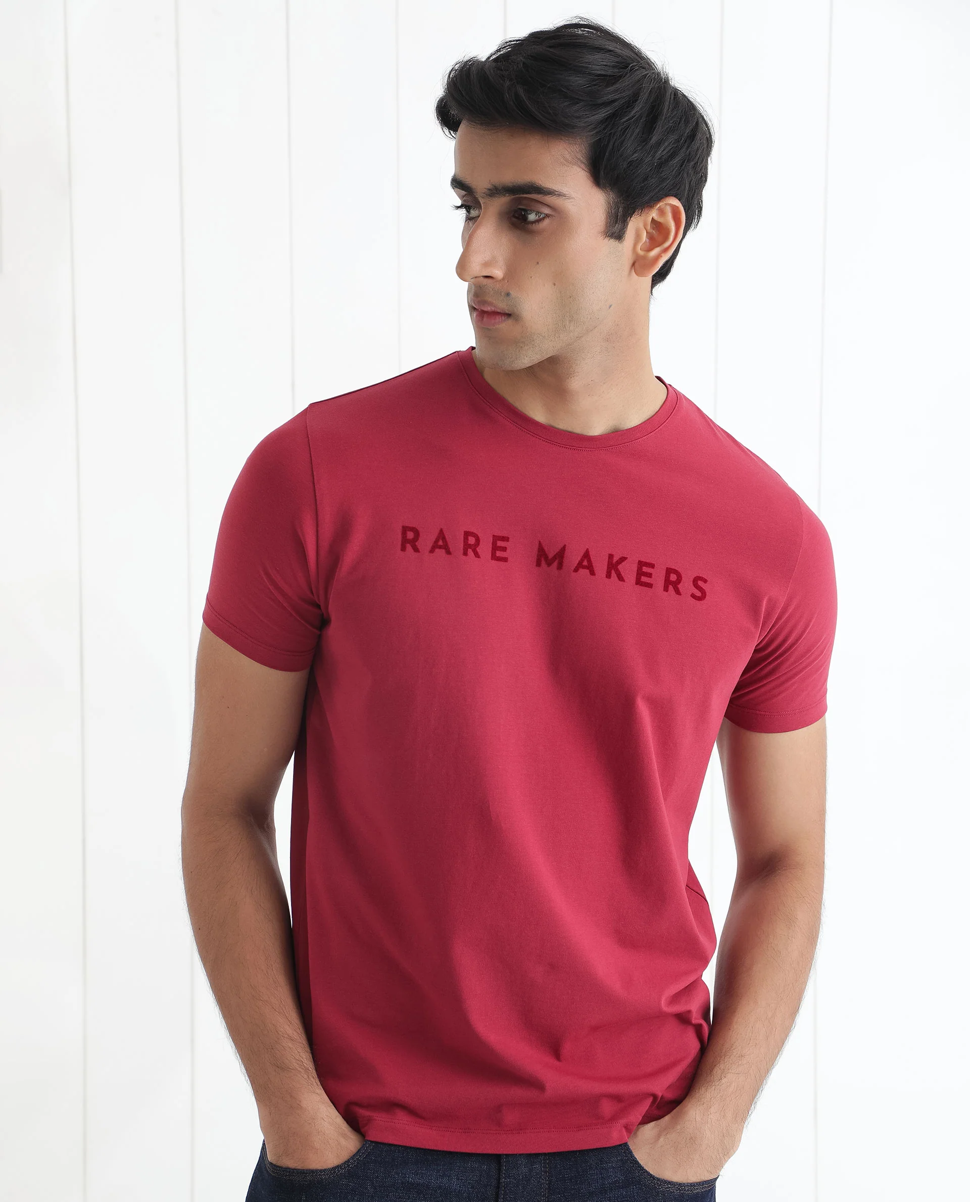 Rare Rabbit Men's Burke Dark Red Cotton Graphic Print Slim Fit Half Sleeve Crew Neck T-Shirt - Image 8
