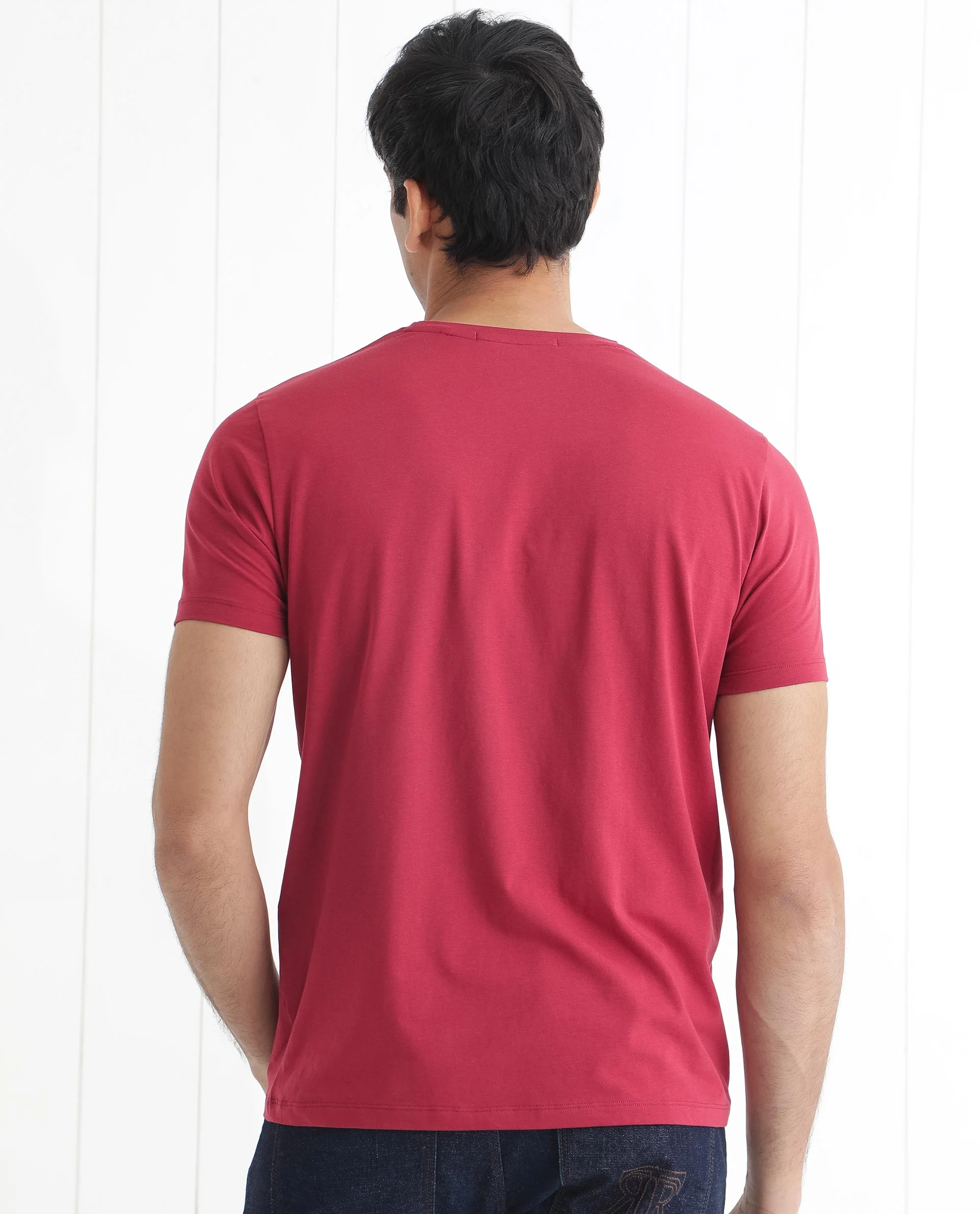 Rare Rabbit Men's Burke Dark Red Cotton Graphic Print Slim Fit Half Sleeve Crew Neck T-Shirt - Image 9