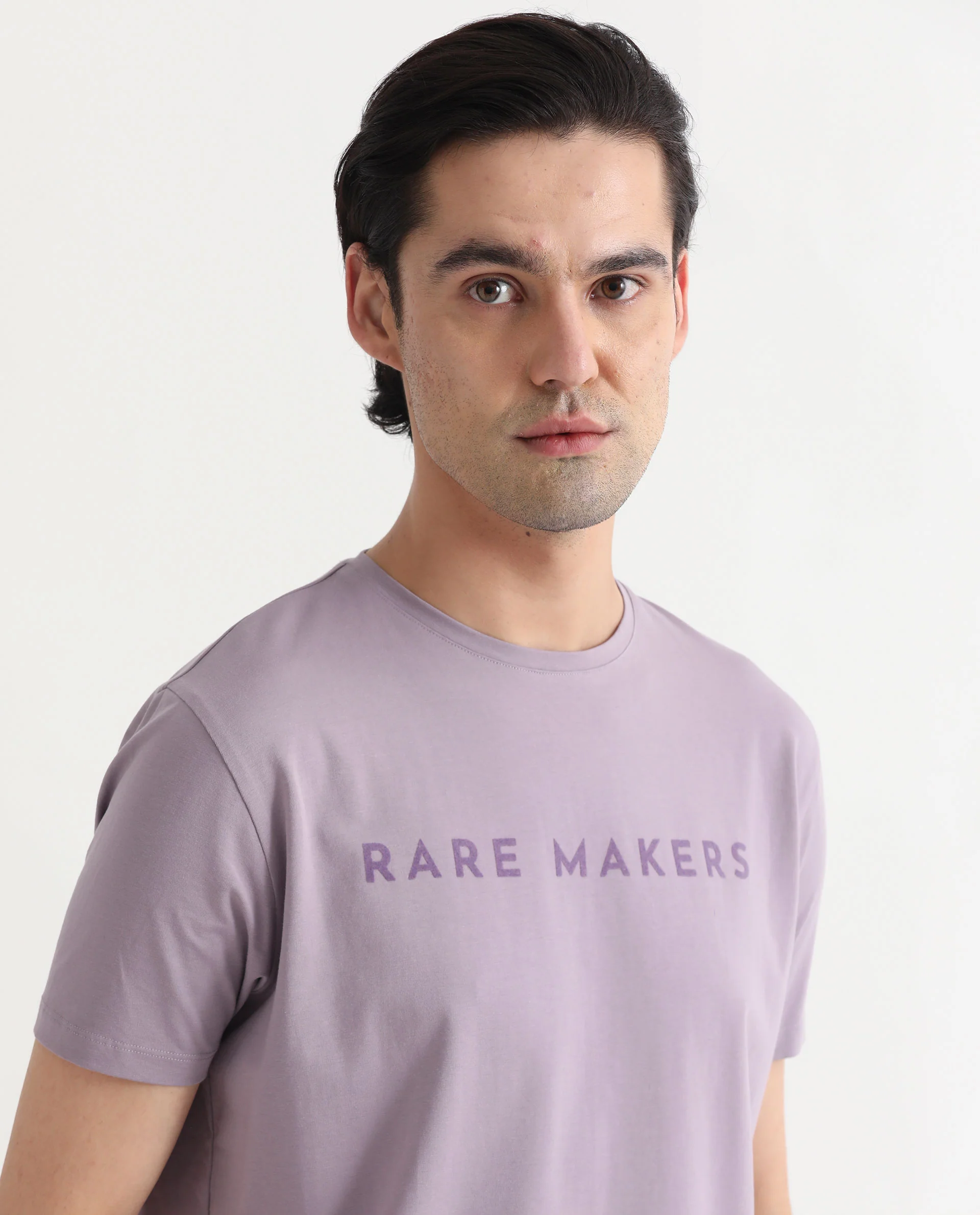 Rare Rabbit Men's Burke Pastel Purple Cotton Graphic Print Slim Fit Half Sleeve Crew Neck T-Shirt - Image 2