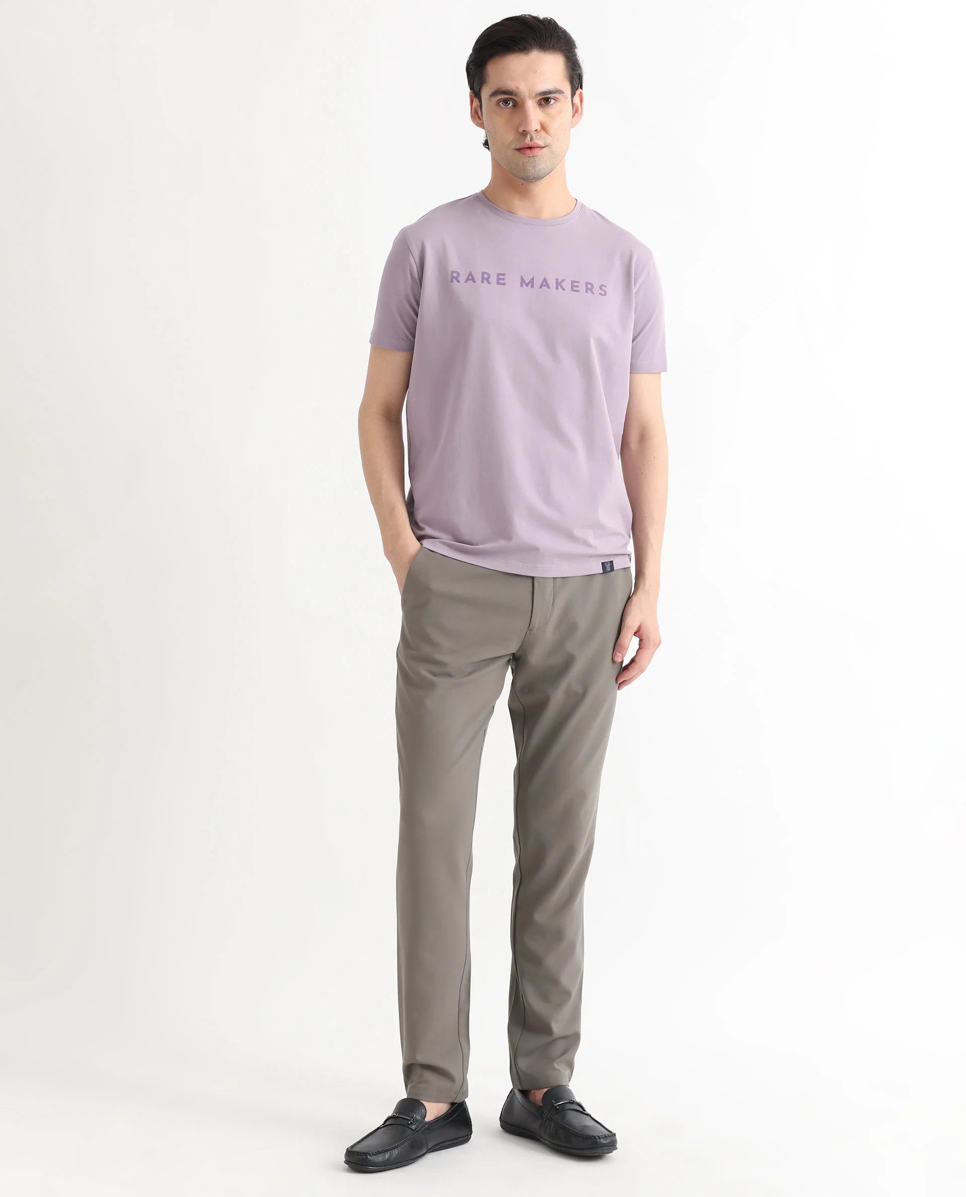 Rare Rabbit Men's Burke Pastel Purple Cotton Graphic Print Slim Fit Half Sleeve Crew Neck T-Shirt - Image 3