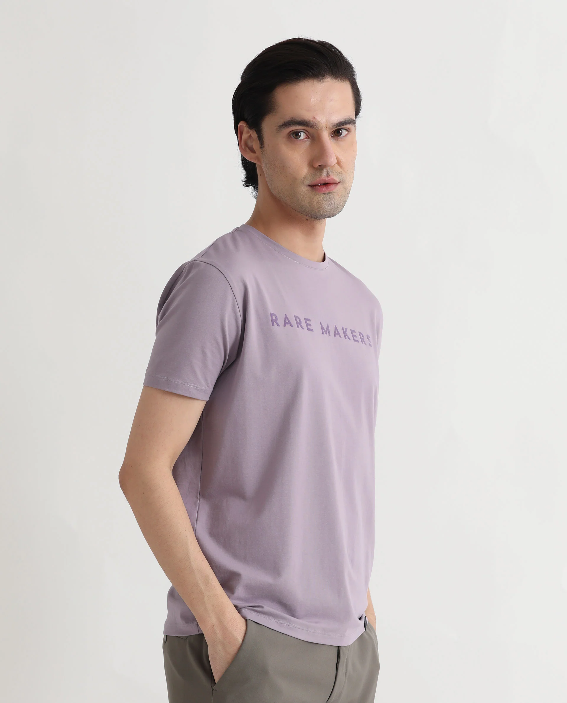 Rare Rabbit Men's Burke Pastel Purple Cotton Graphic Print Slim Fit Half Sleeve Crew Neck T-Shirt - Image 4