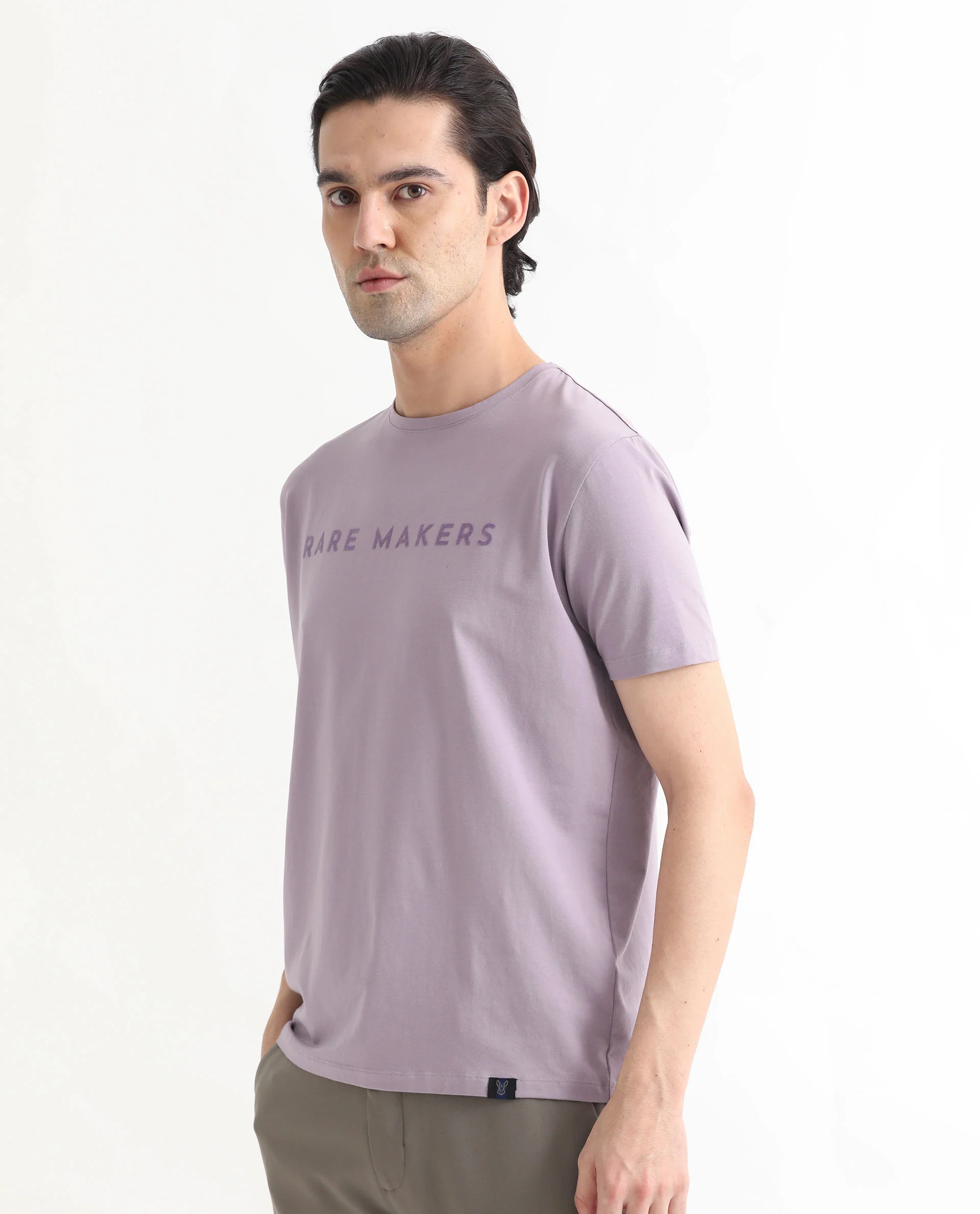 Rare Rabbit Men's Burke Pastel Purple Cotton Graphic Print Slim Fit Half Sleeve Crew Neck T-Shirt - Image 5