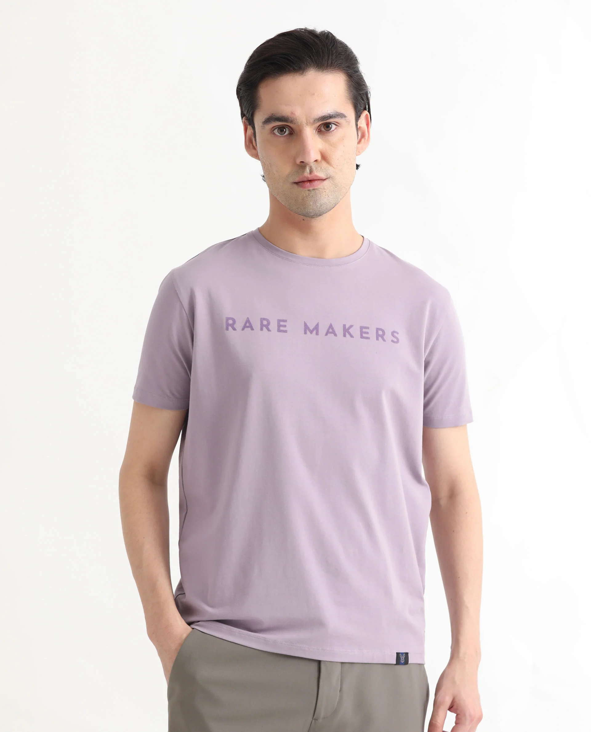 Rare Rabbit Men's Burke Pastel Purple Cotton Graphic Print Slim Fit Half Sleeve Crew Neck T-Shirt - Image 6