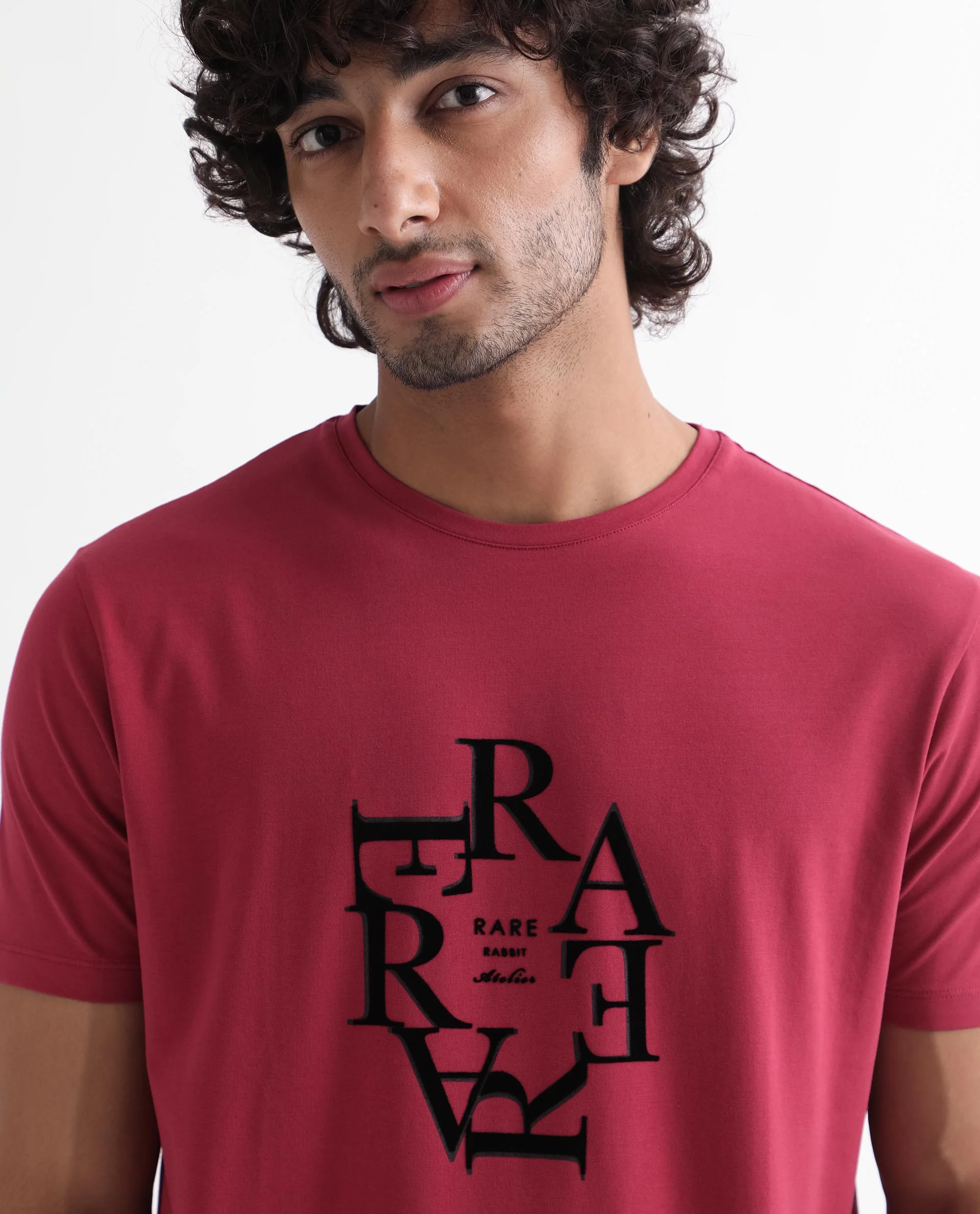 Rare Rabbit Men's Burma Red Cotton Graphic Print Regular Fit Half Sleeve Crew Neck T-Shirt - Image 3