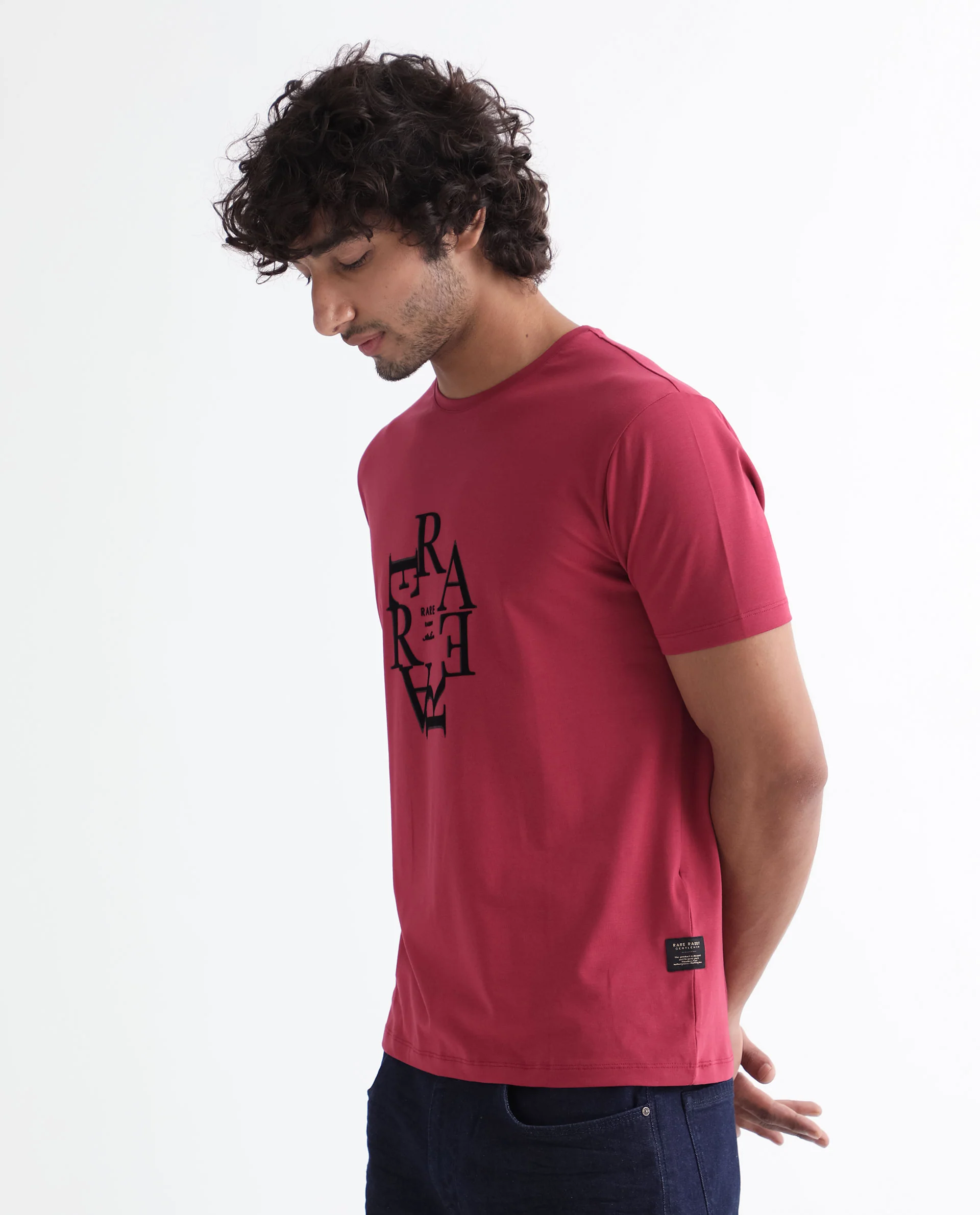 Rare Rabbit Men's Burma Red Cotton Graphic Print Regular Fit Half Sleeve Crew Neck T-Shirt - Image 5