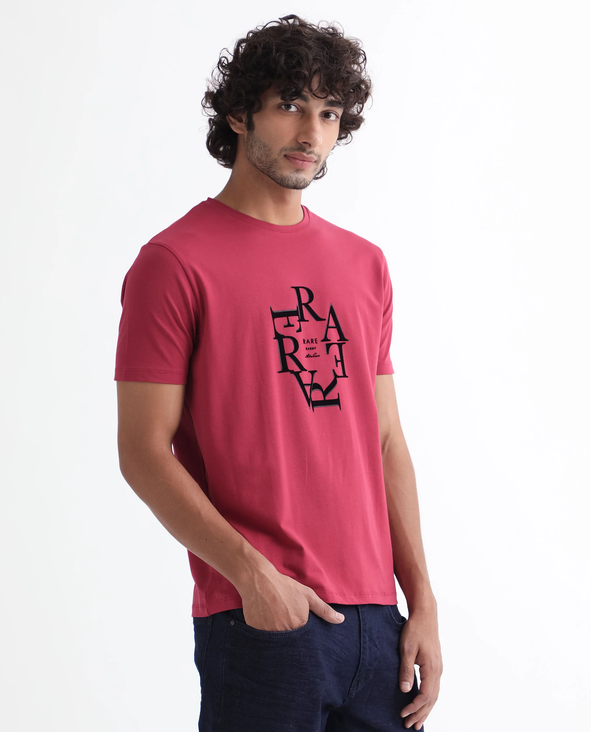 Rare Rabbit Men's Burma Red Cotton Graphic Print Regular Fit Half Sleeve Crew Neck T-Shirt - Image 6