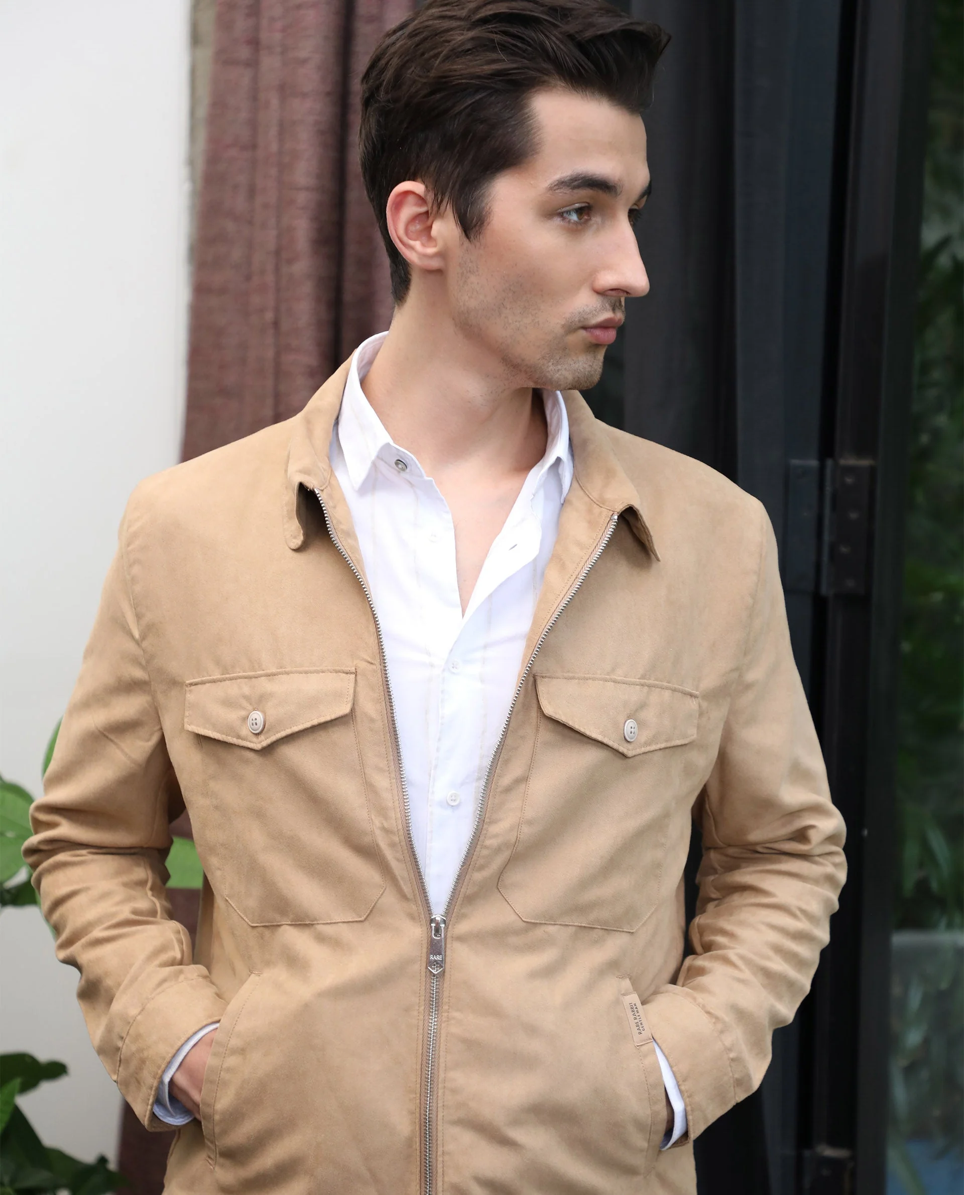 Rare Rabbit Men's Burning Khaki Cotton Plain Regular Fit Full Sleeve Spread Collar Jacket - Image 6