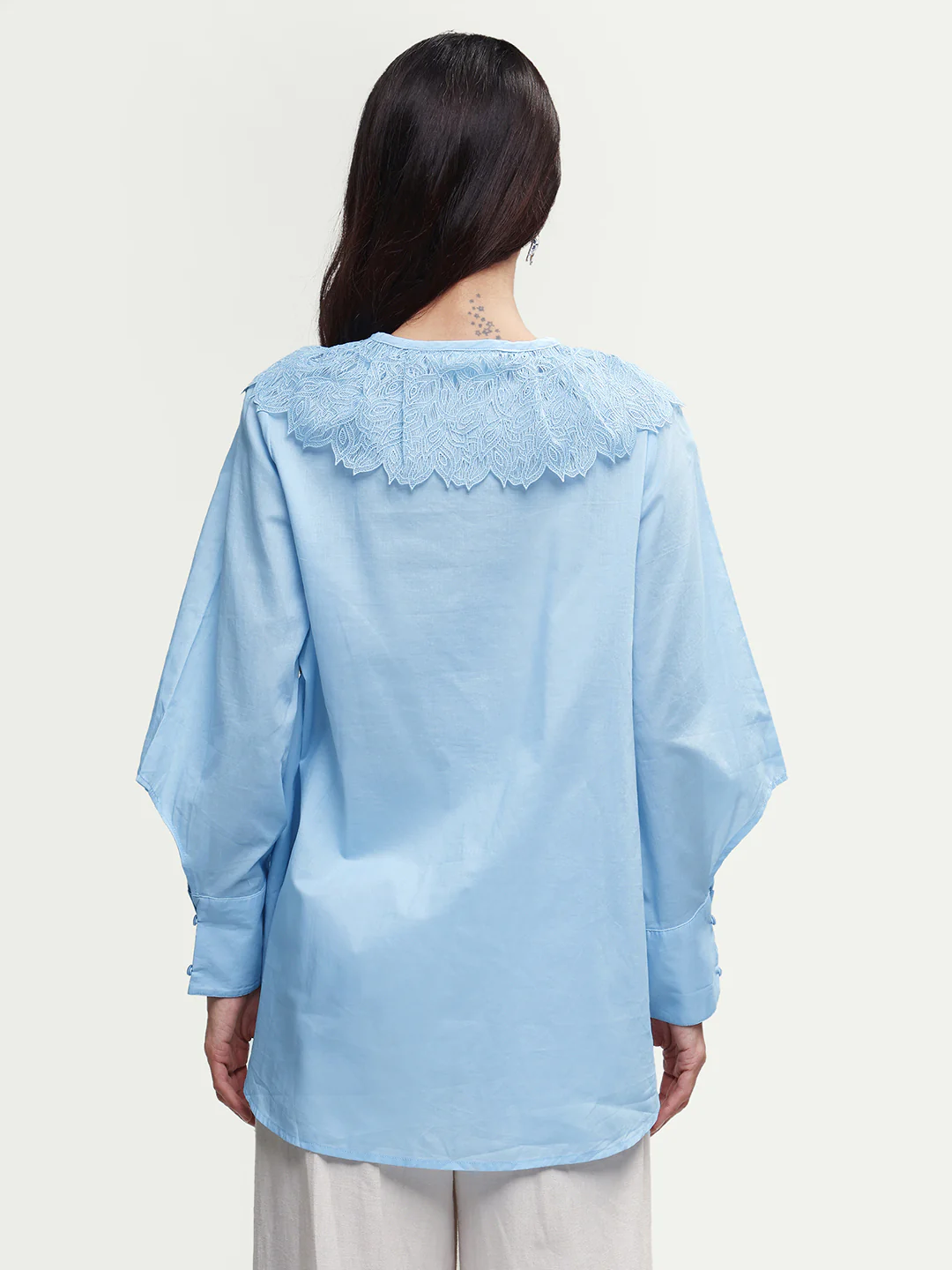 Rareism Women's Burrido Light Blue Cotton Drop Collar Plain Cuffed Sleeve Regular Fit Shirt - Image 7