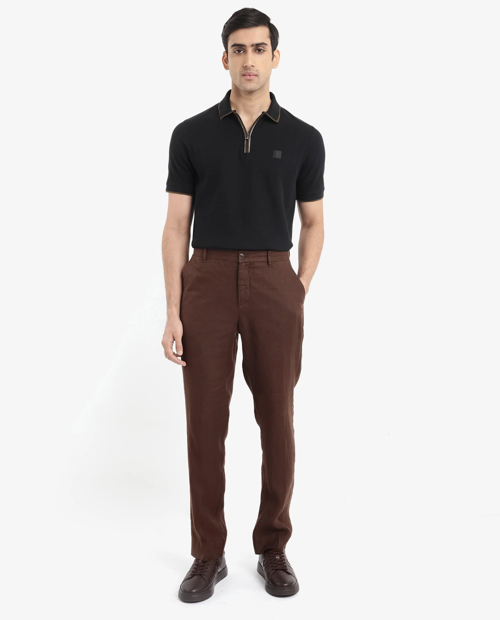 Rare Rabbit Men's Burrow Black Cotton Plain Regular Fit Half Sleeve Polo - Image 2