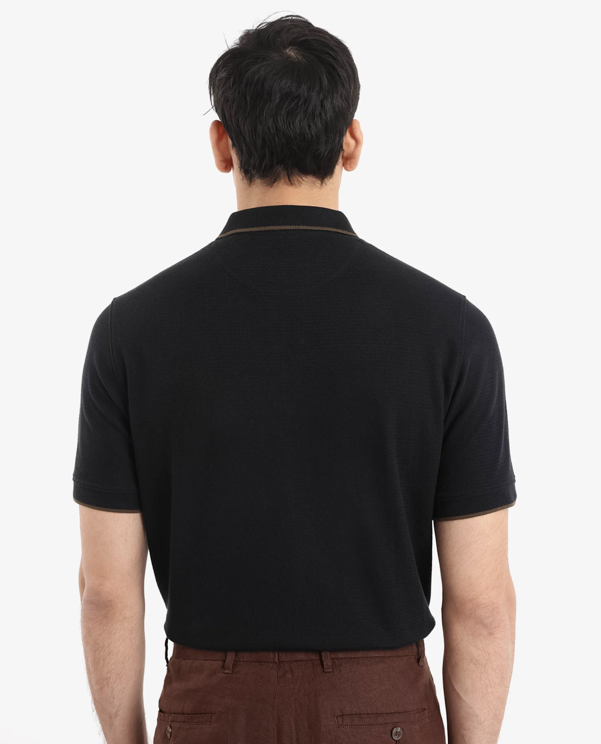 Rare Rabbit Men's Burrow Black Cotton Plain Regular Fit Half Sleeve Polo - Image 7