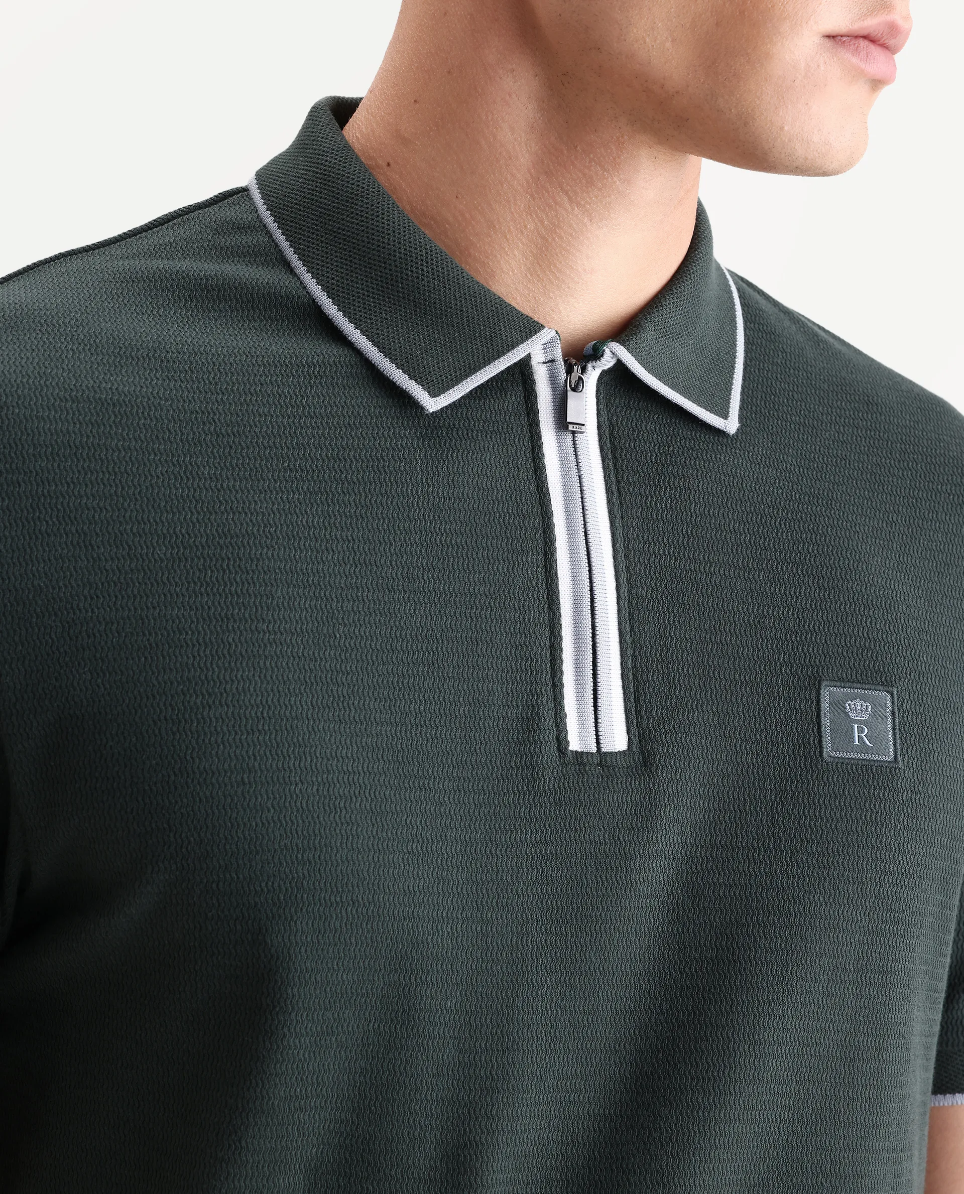Rare Rabbit Men's Burrow Dark Green Cotton Plain Regular Fit Half Sleeve Polo - Image 3