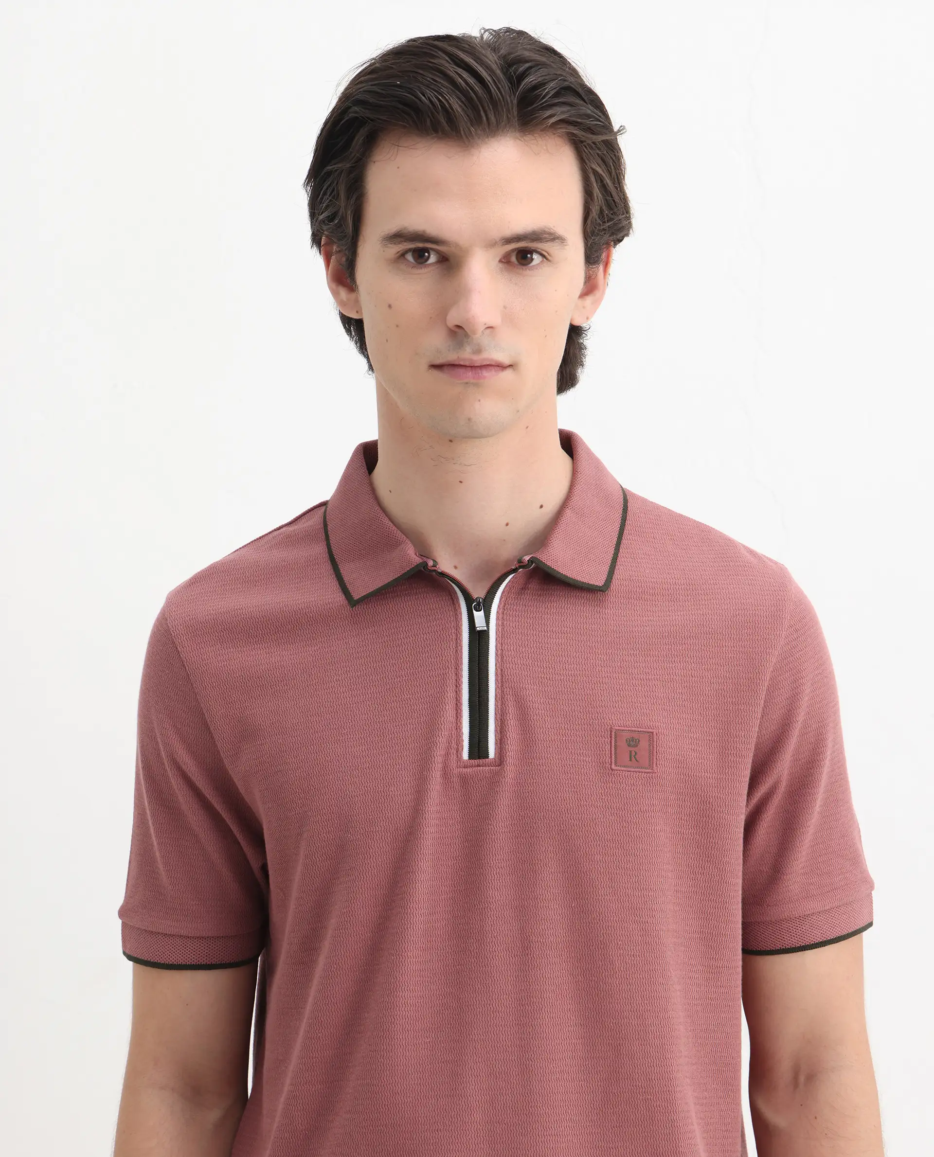 Rare Rabbit Men's Burrow Dusky Pink Cotton Plain Regular Fit Half Sleeve Polo - Image 7