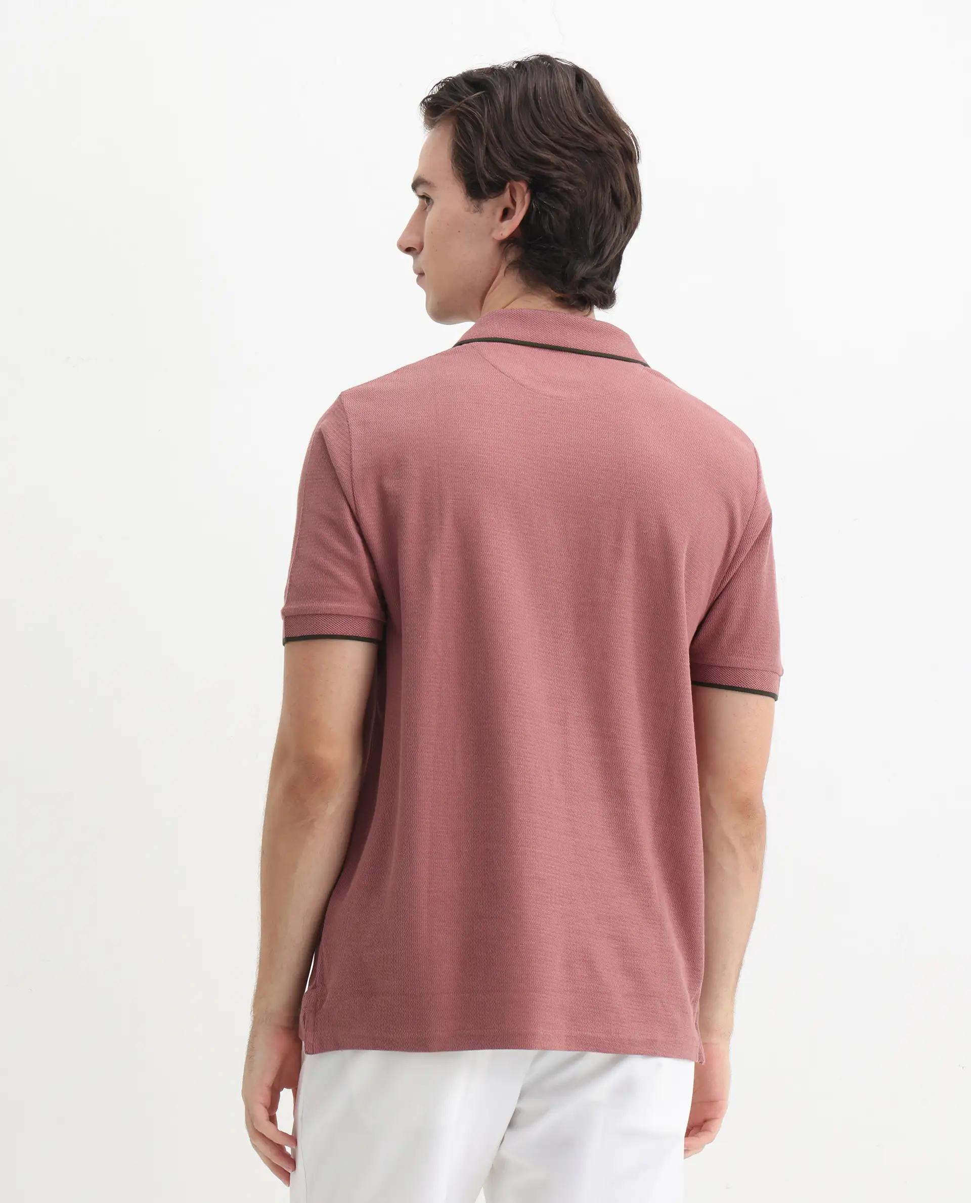 Rare Rabbit Men's Burrow Dusky Pink Cotton Plain Regular Fit Half Sleeve Polo - Image 8