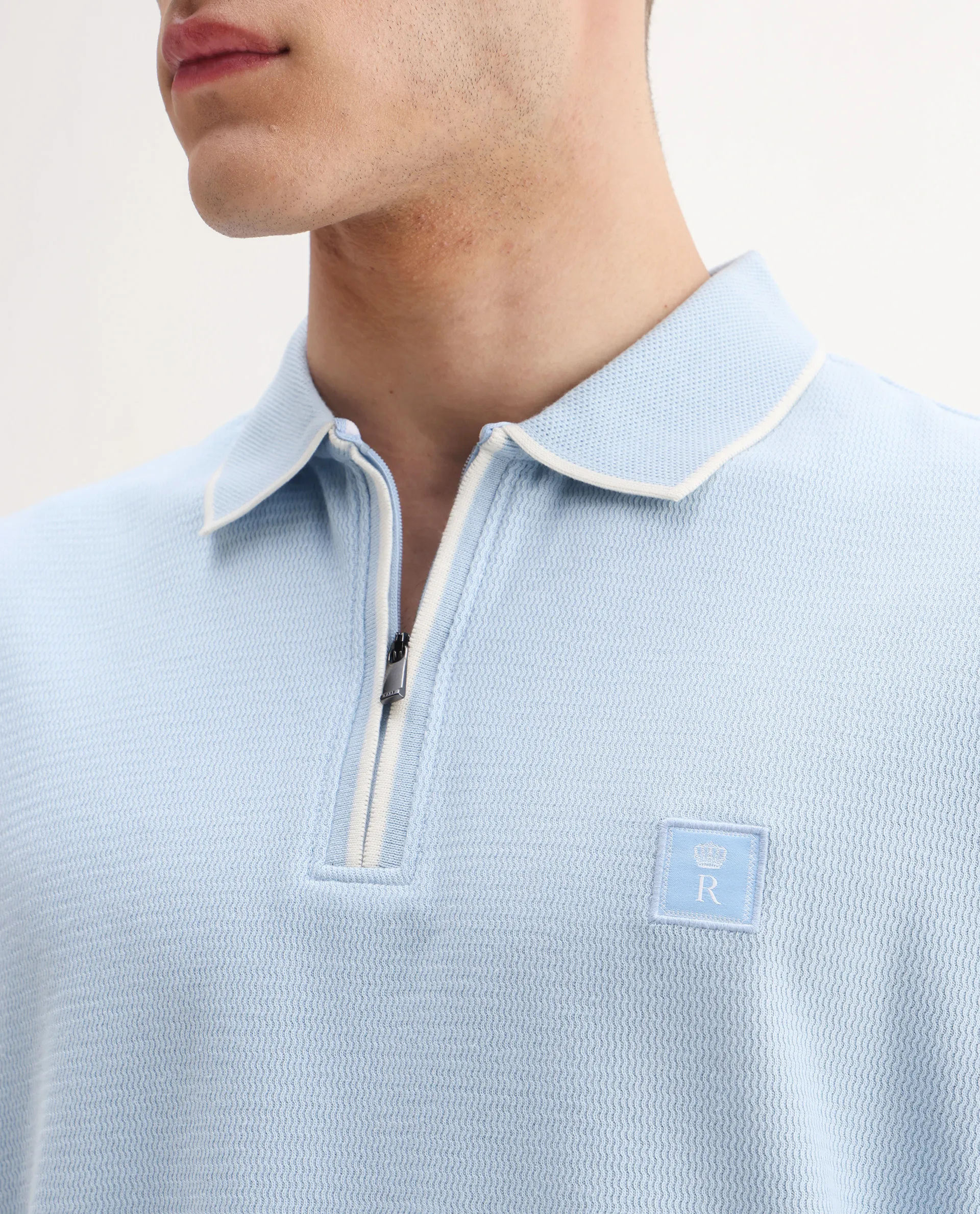 Rare Rabbit Men's Burrow Light Blue Cotton Plain Regular Fit Half Sleeve Polo - Image 3