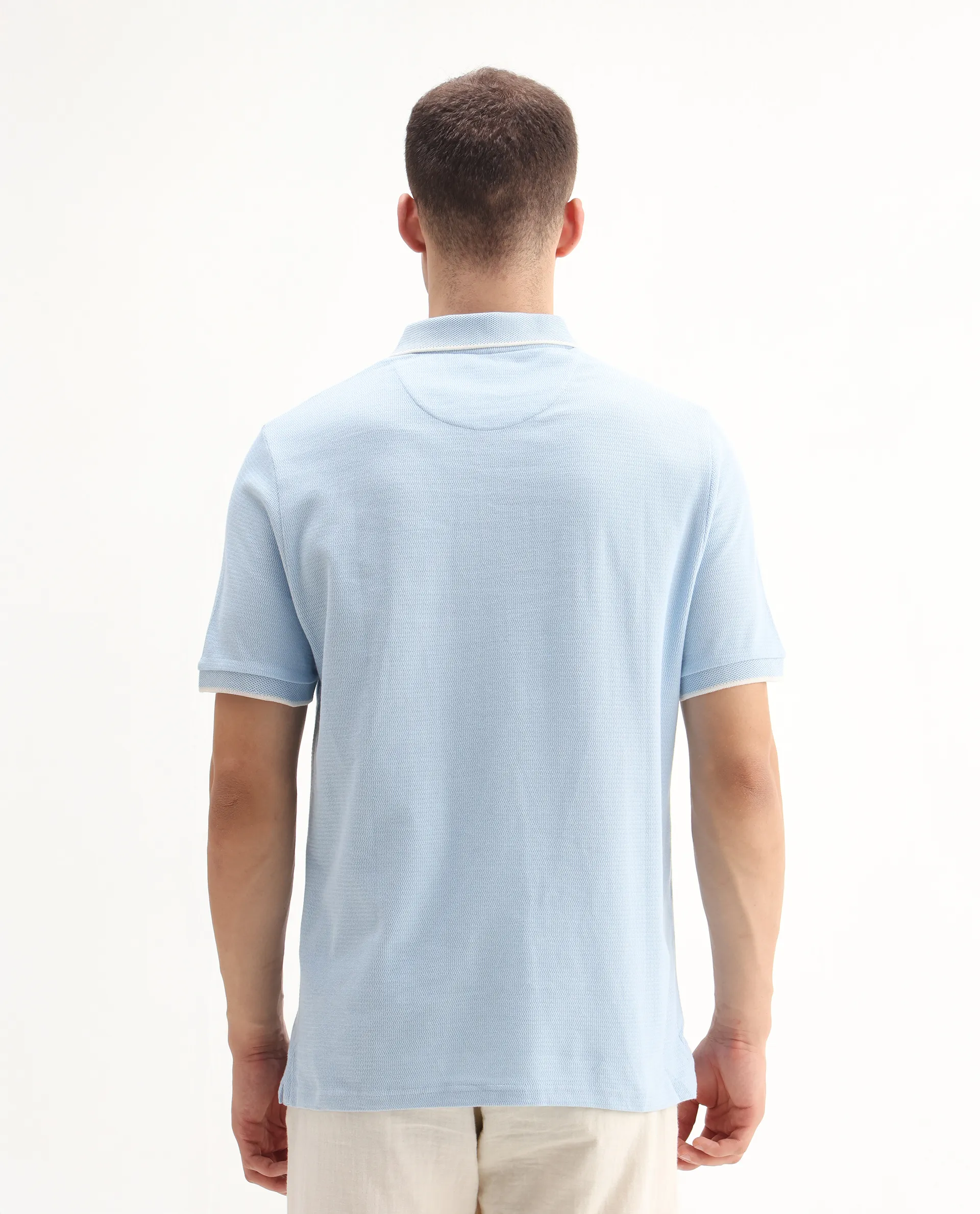 Rare Rabbit Men's Burrow Light Blue Cotton Plain Regular Fit Half Sleeve Polo - Image 7