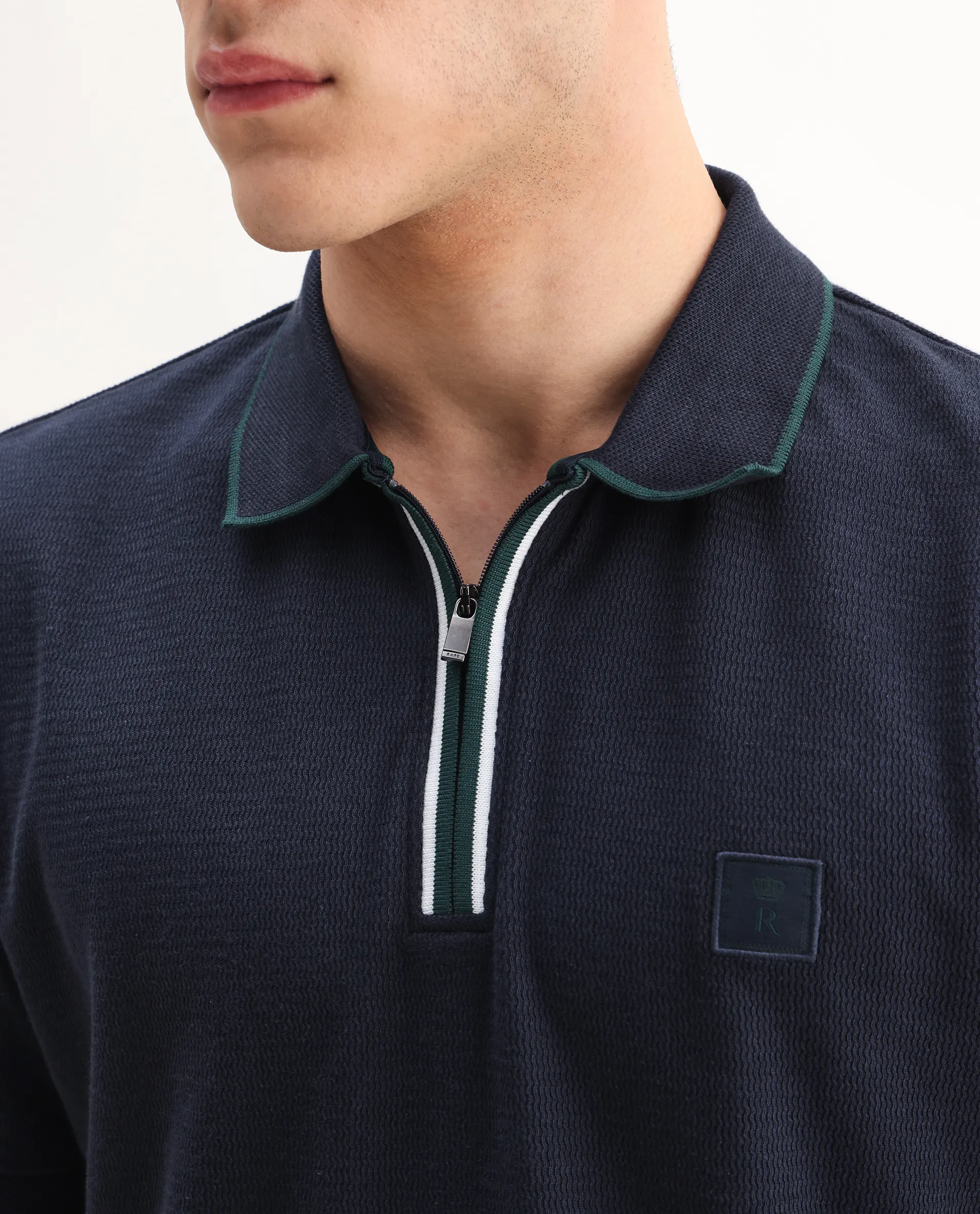 Rare Rabbit Men's Burrow Navy Cotton Plain Regular Fit Half Sleeve Polo - Image 3