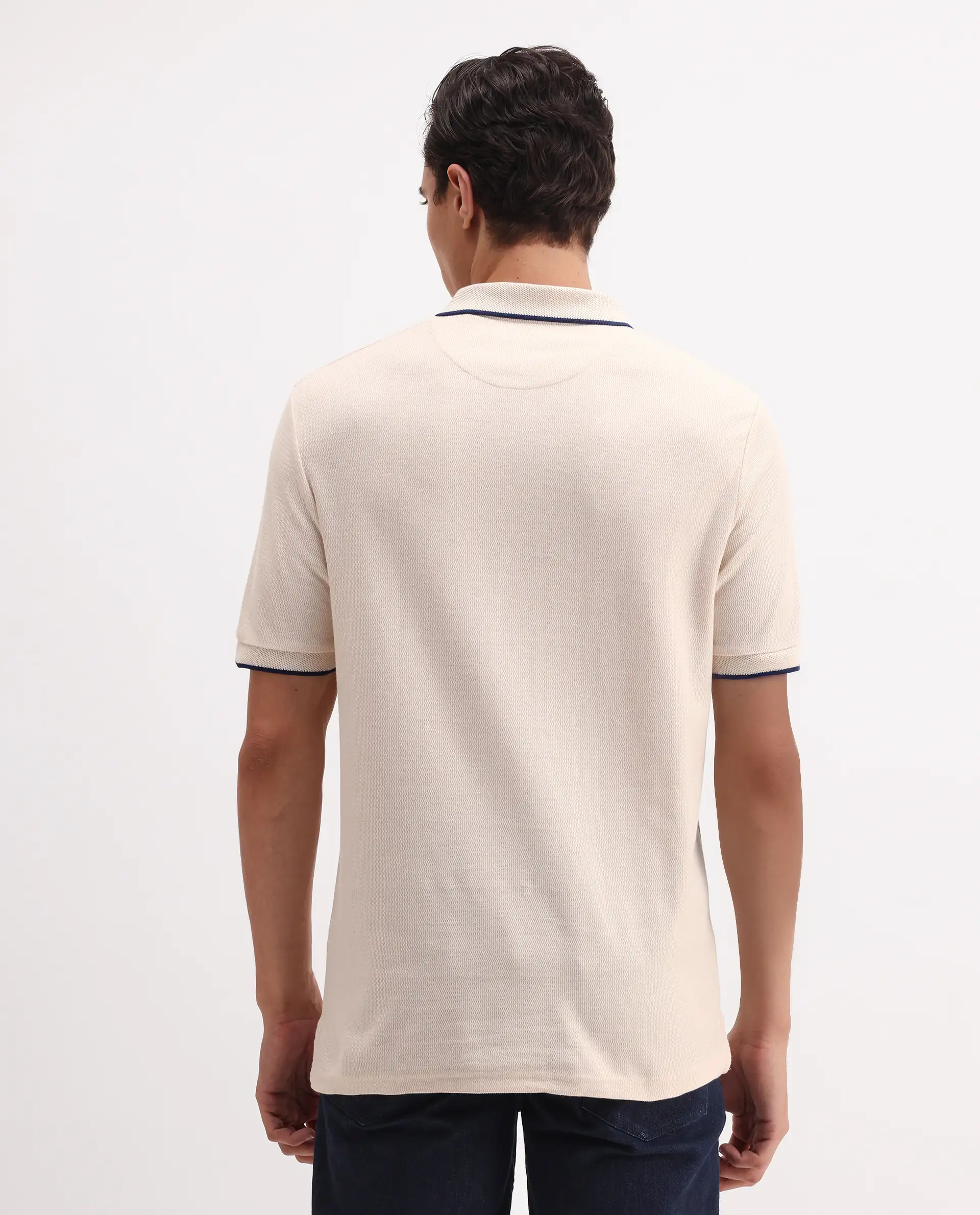 Rare Rabbit Men's Burrow Off White Cotton Plain Regular Fit Half Sleeve Polo - Image 7