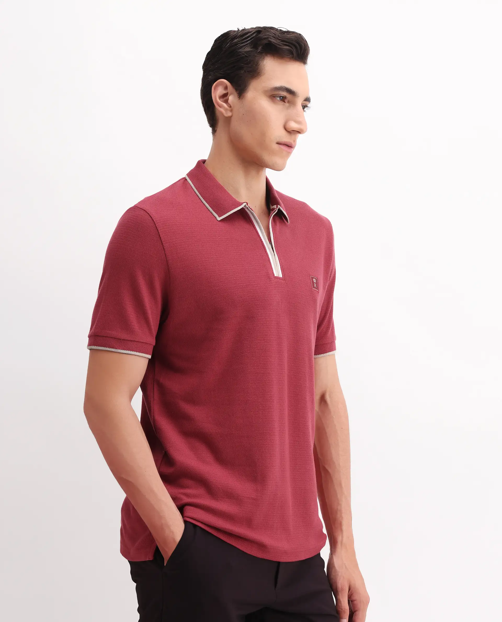 Rare Rabbit Men's Burrow Red Cotton Plain Regular Fit Half Sleeve Polo - Image 6