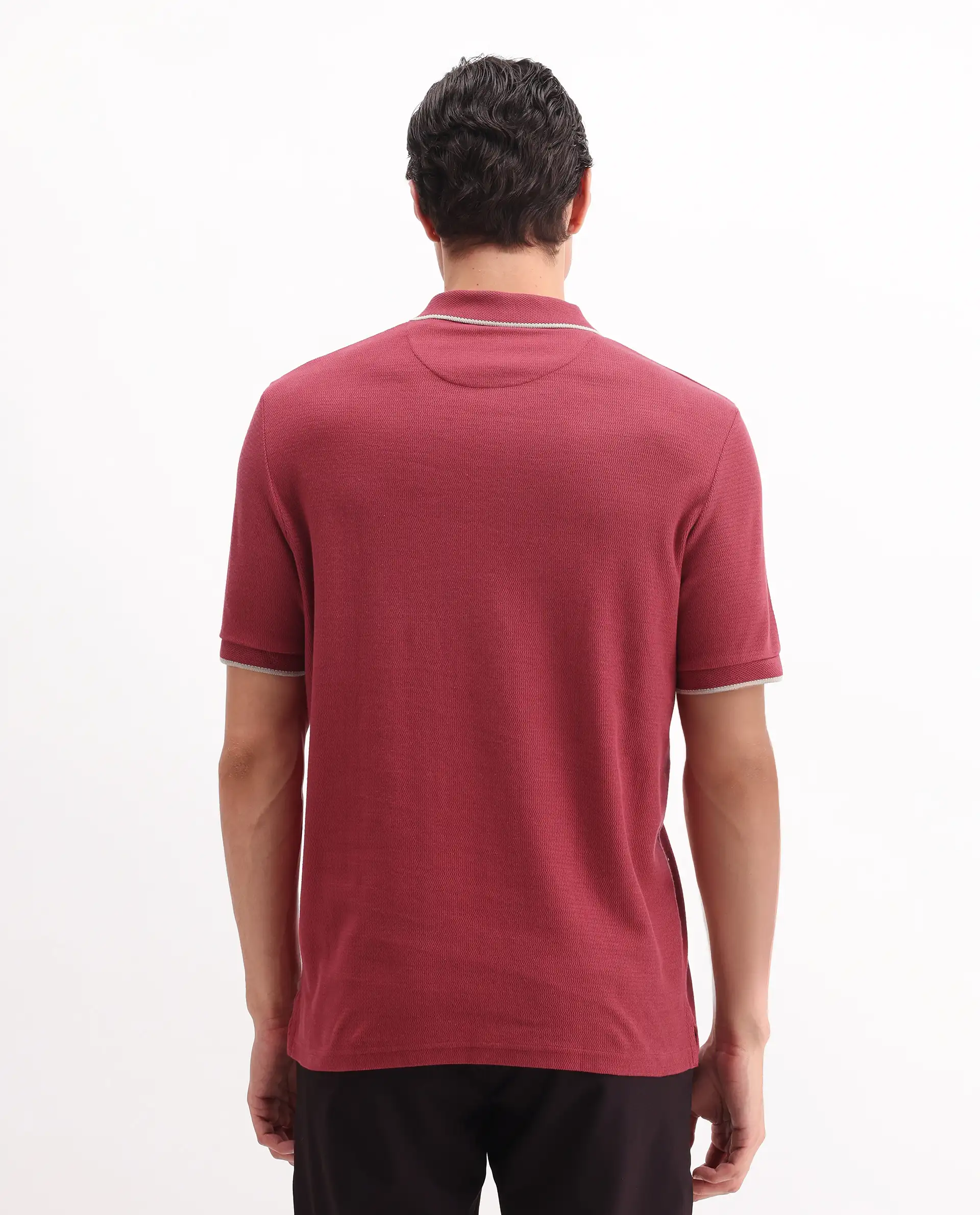 Rare Rabbit Men's Burrow Red Cotton Plain Regular Fit Half Sleeve Polo - Image 7