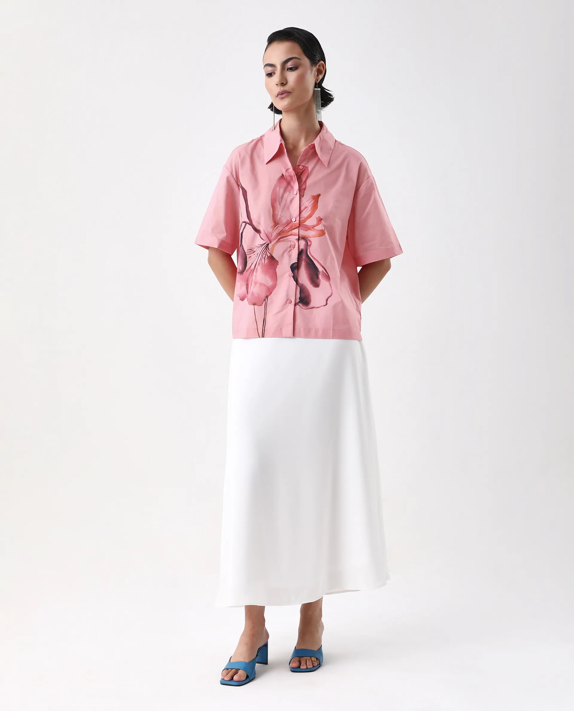 Rareism Women's Businge Dusky Pink Cotton Spread Collar Abstract Print Boxy Fit Shirt - Image 6