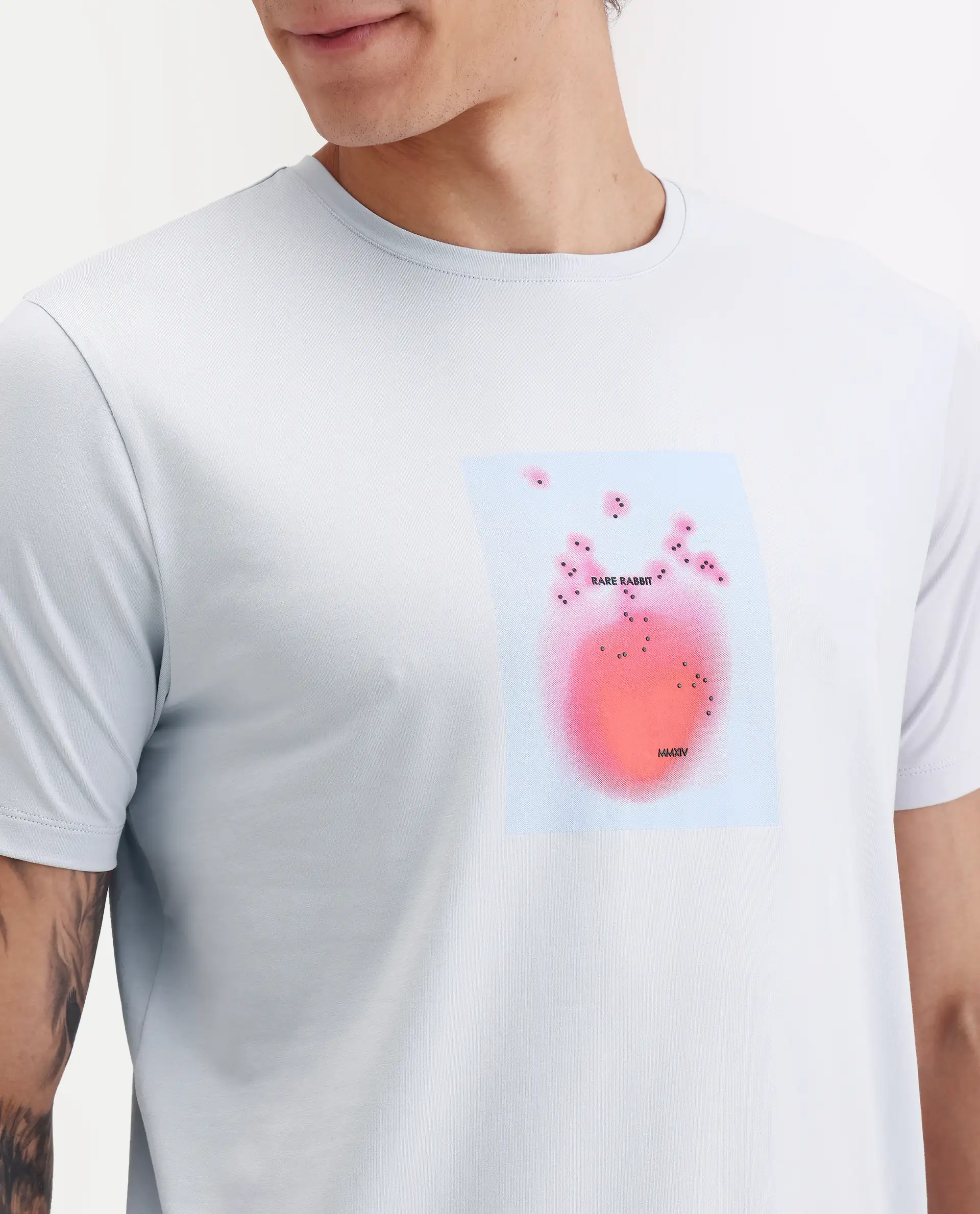 Rare Rabbit Men's Buv Light Blue Cotton Blend Fabric Half Sleeve Crew Neck Regular Fit Graphic Print T-Shirt - Image 3