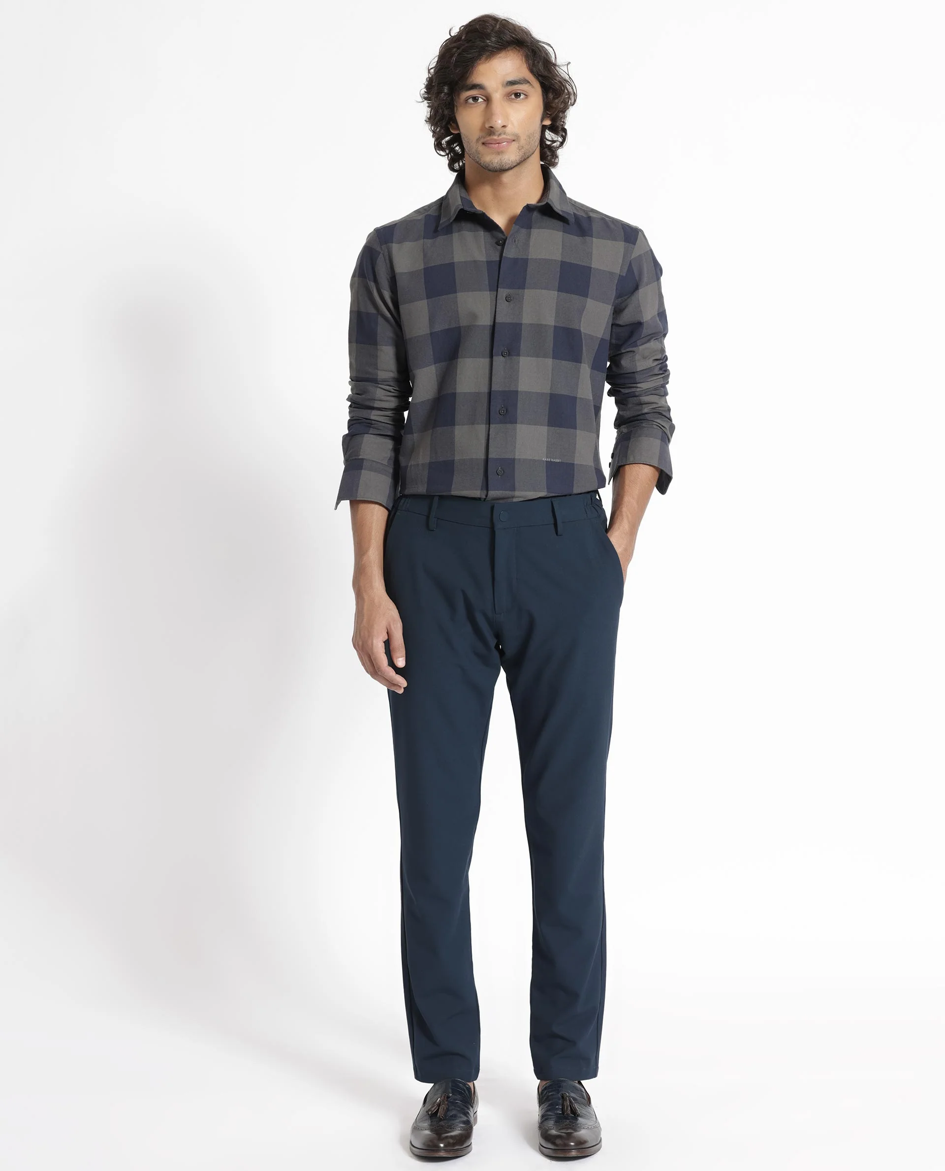 Rare Rabbit Men's Byre Dark Blue Cotton Checked Print Regular Fit Full Sleeve Collared Shirt - Image 2