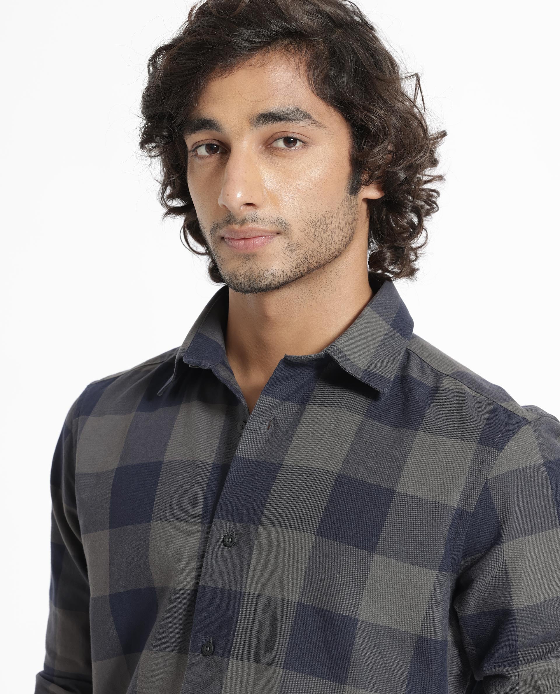 Rare Rabbit Men's Byre Dark Blue Cotton Checked Print Regular Fit Full Sleeve Collared Shirt - Image 3