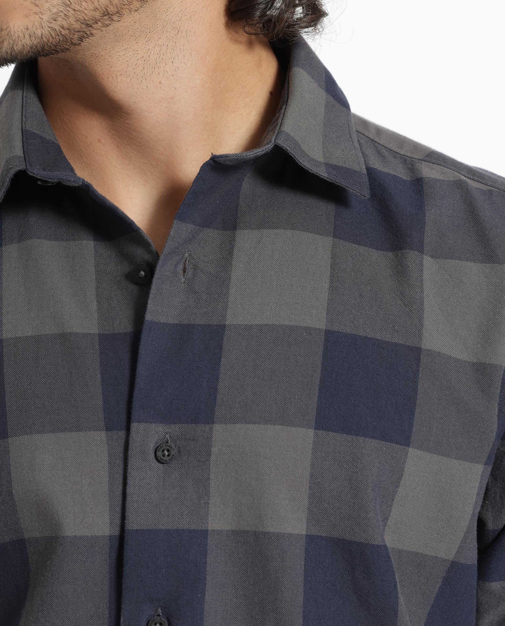 Rare Rabbit Men's Byre Dark Blue Cotton Checked Print Regular Fit Full Sleeve Collared Shirt - Image 5